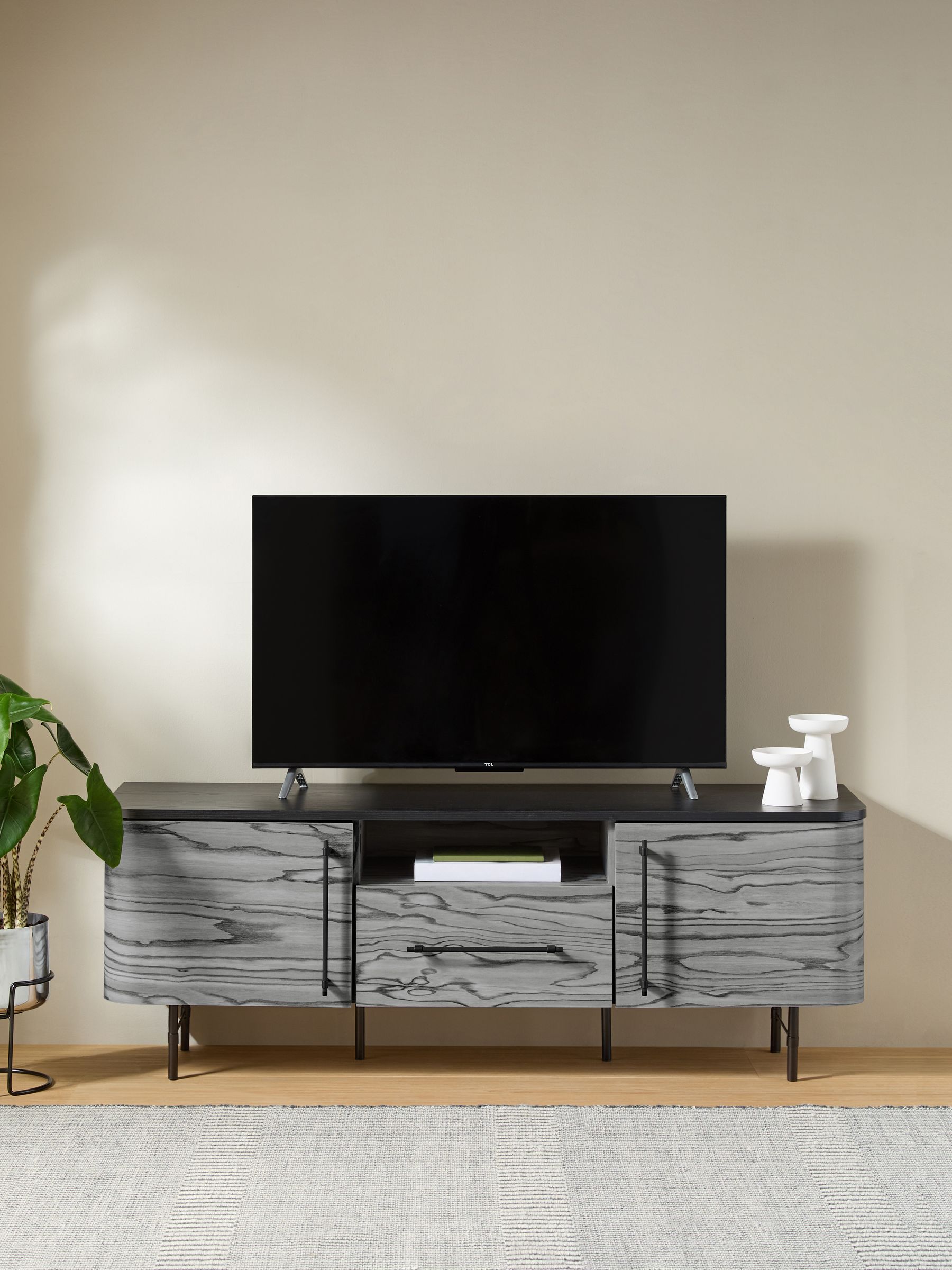 Zeke Wide Up to 58 Inch TV Unit in Grey Pine Effect - Image 2 of 6