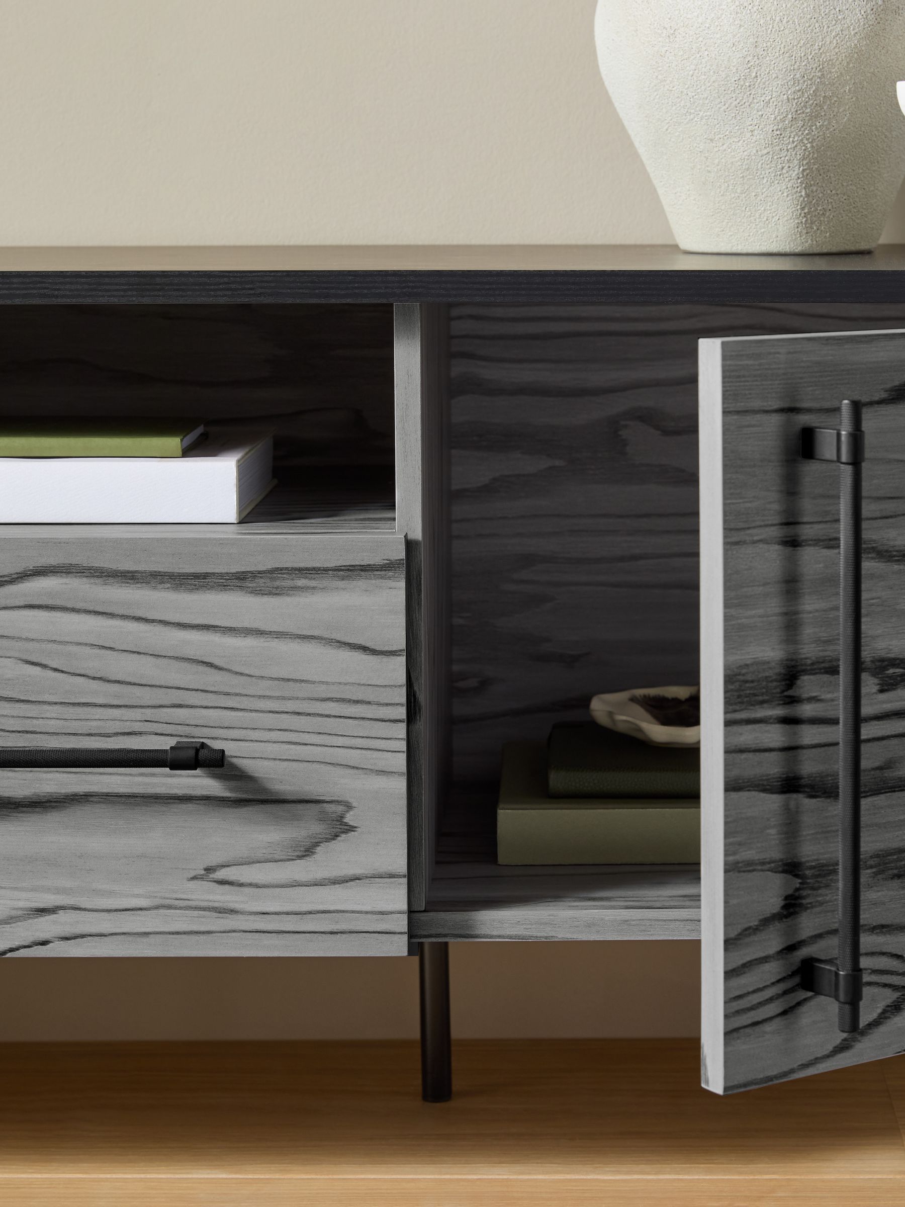 Zeke Wide Up to 58 Inch TV Unit in Grey Pine Effect - Image 4 of 6