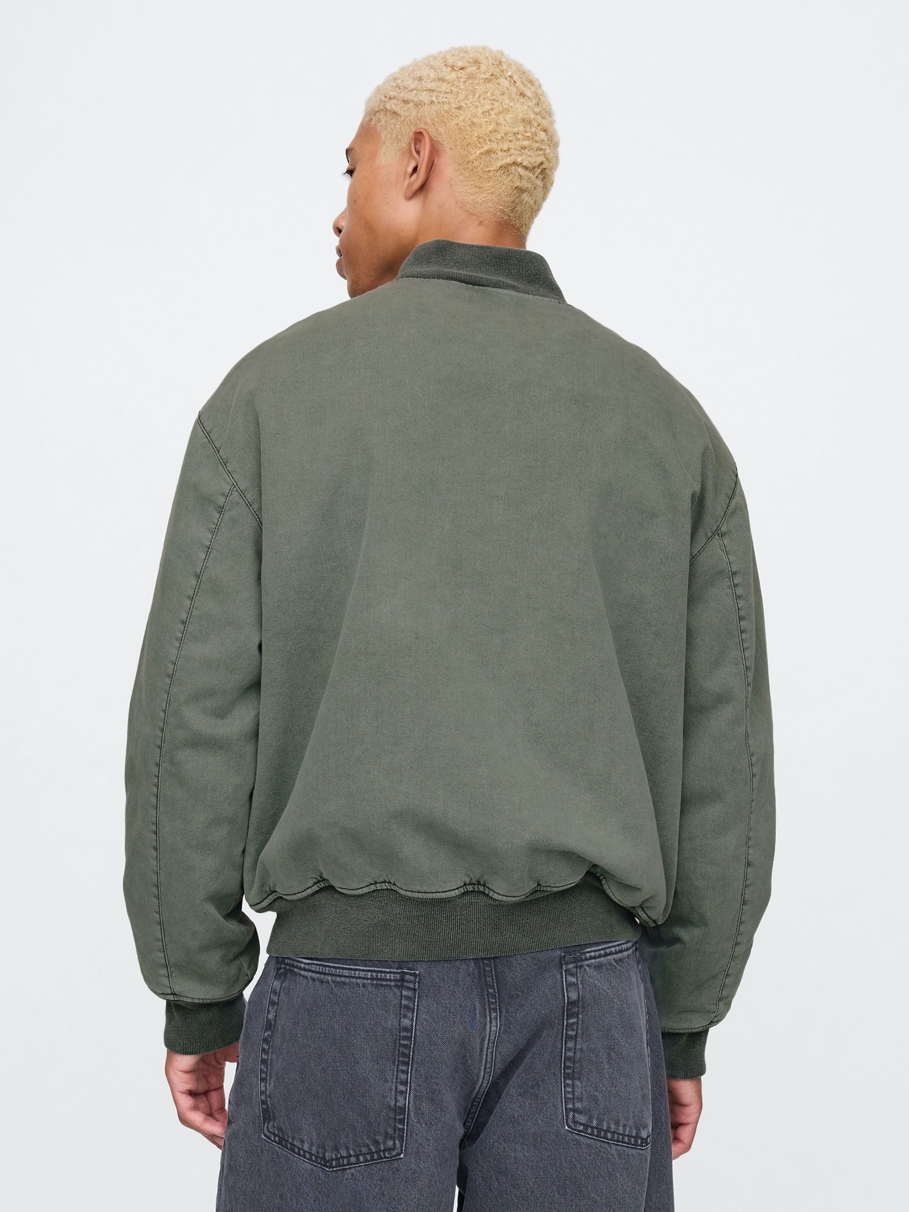 Khaki Green Oversized Bomber Jacket - Image 2 of 5