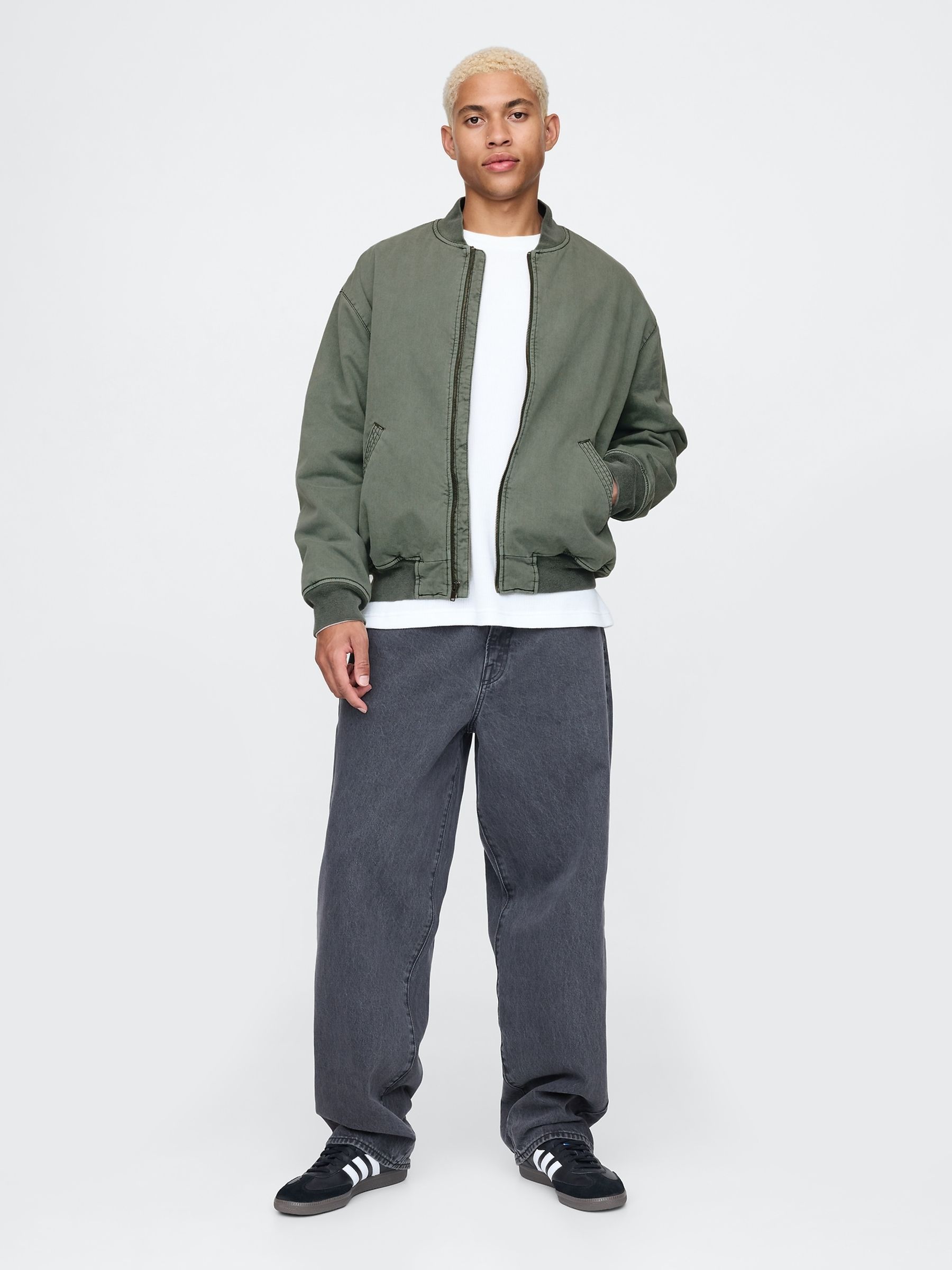 Khaki Green Oversized Bomber Jacket - Image 3 of 5