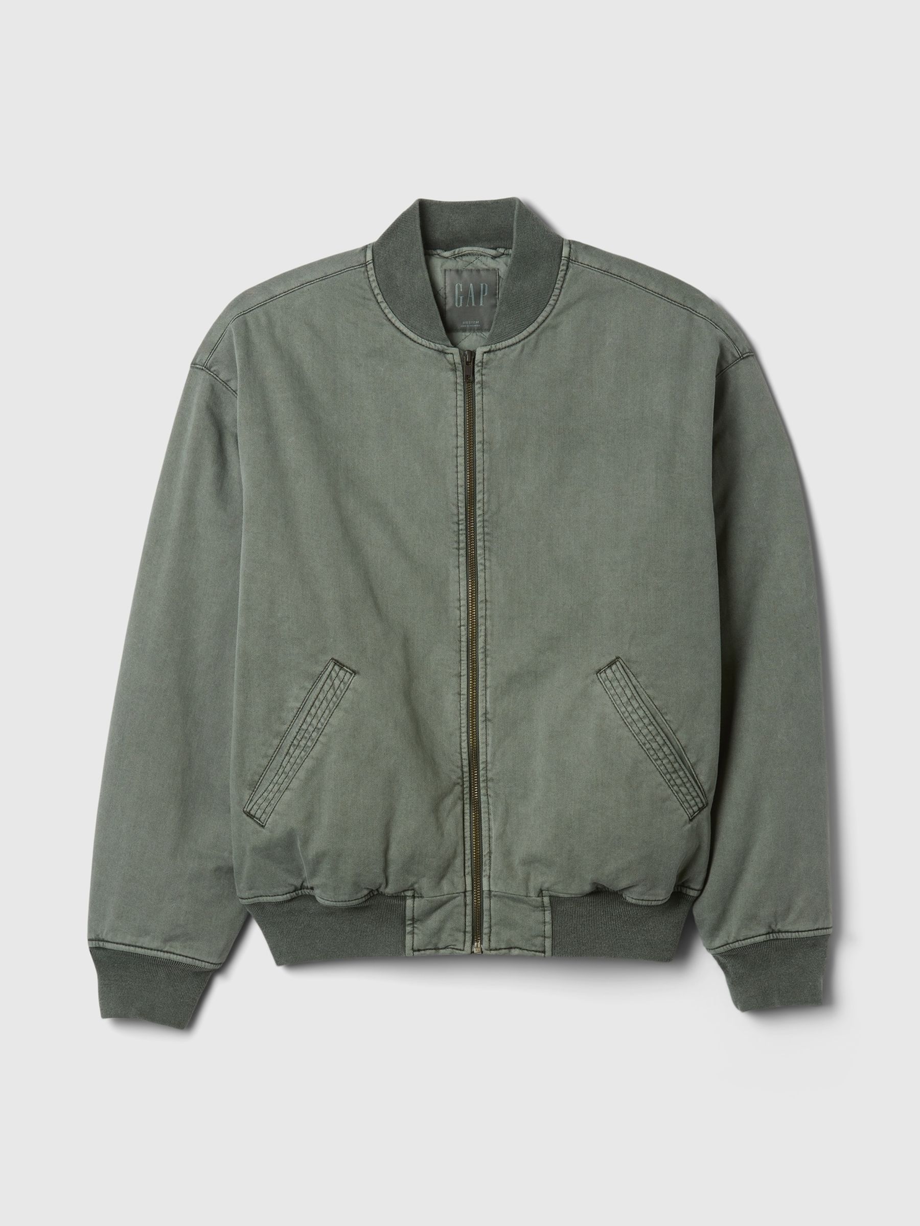 Khaki Green Oversized Bomber Jacket - Image 4 of 5