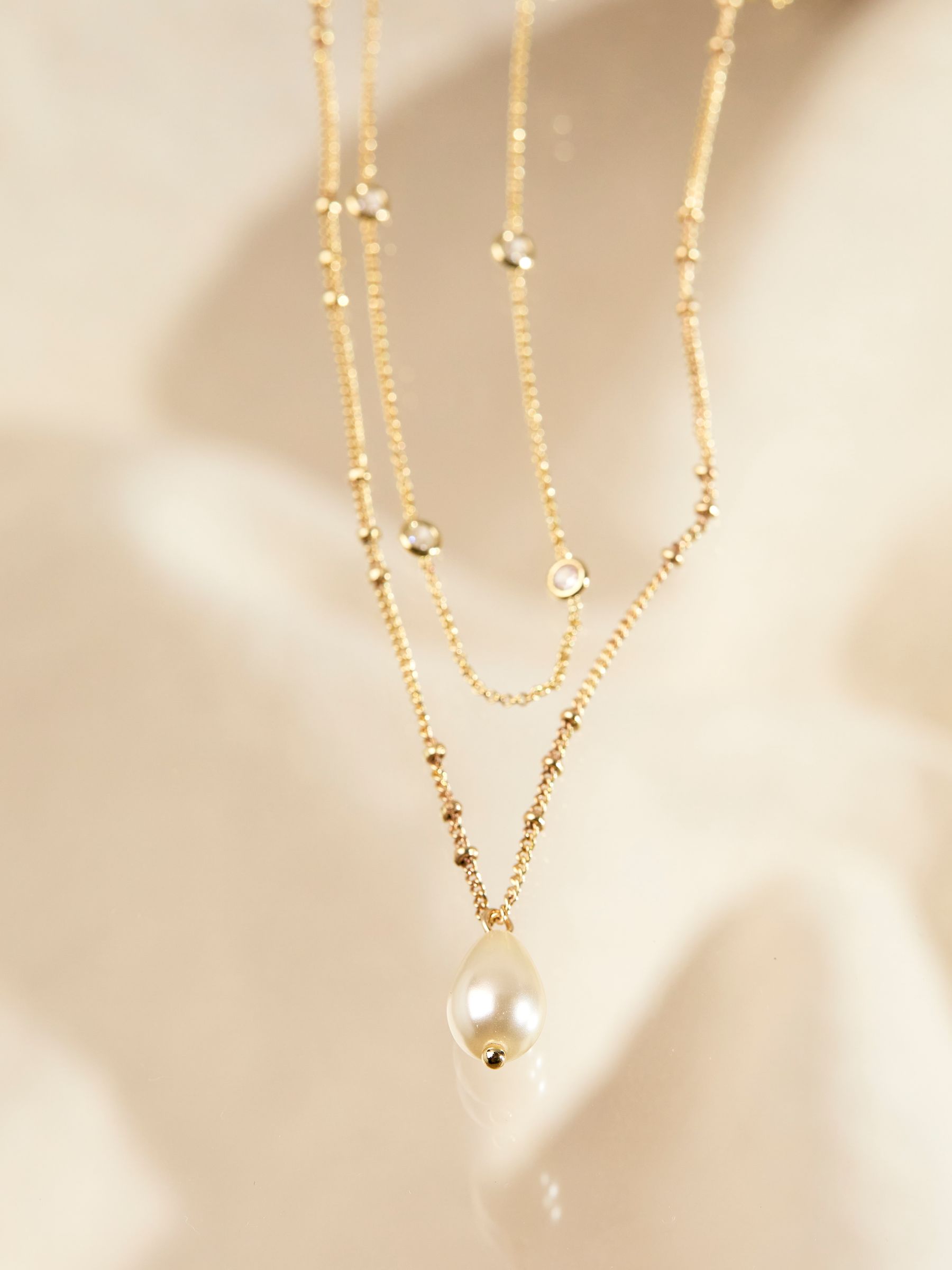 Gold Tone Pearl Layered Necklace - Image 3 of 3