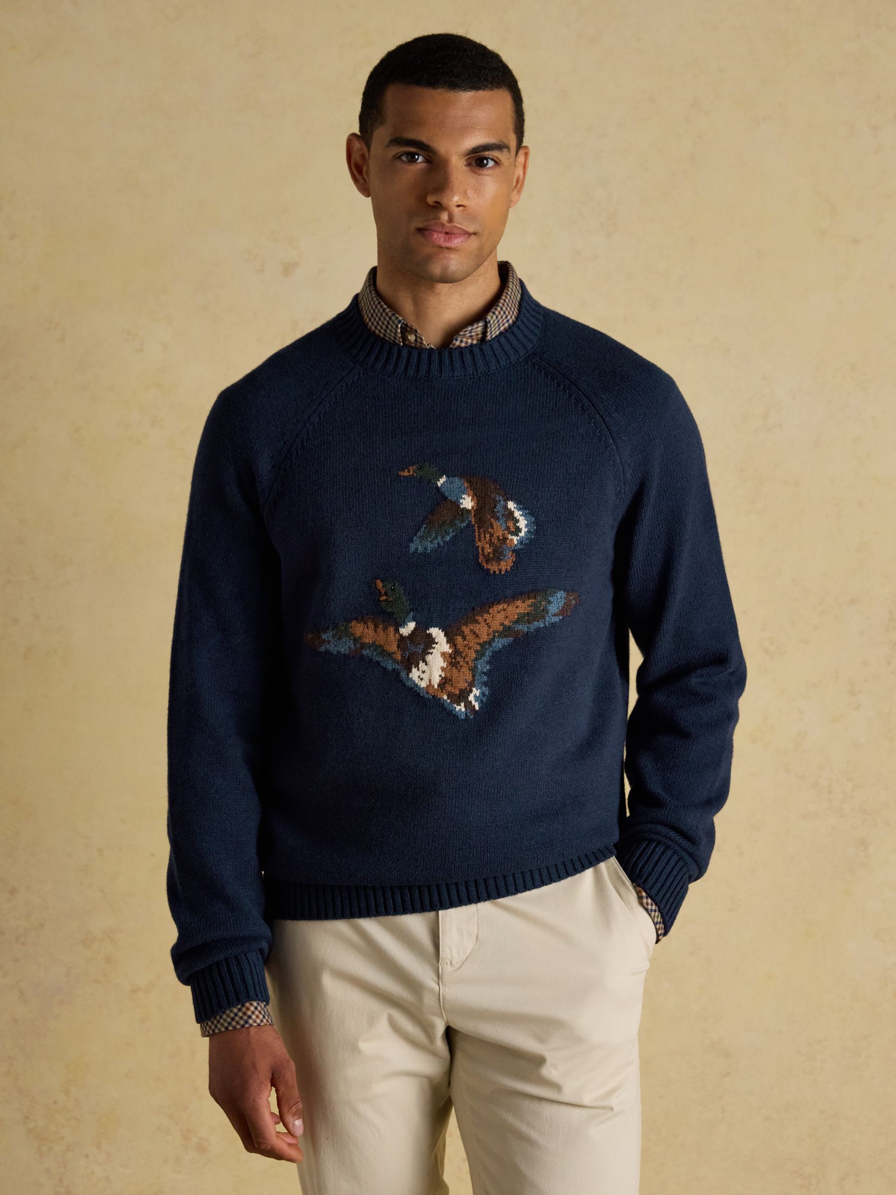 Duck Intarsia Blue Crew Neck Jumper | Joules