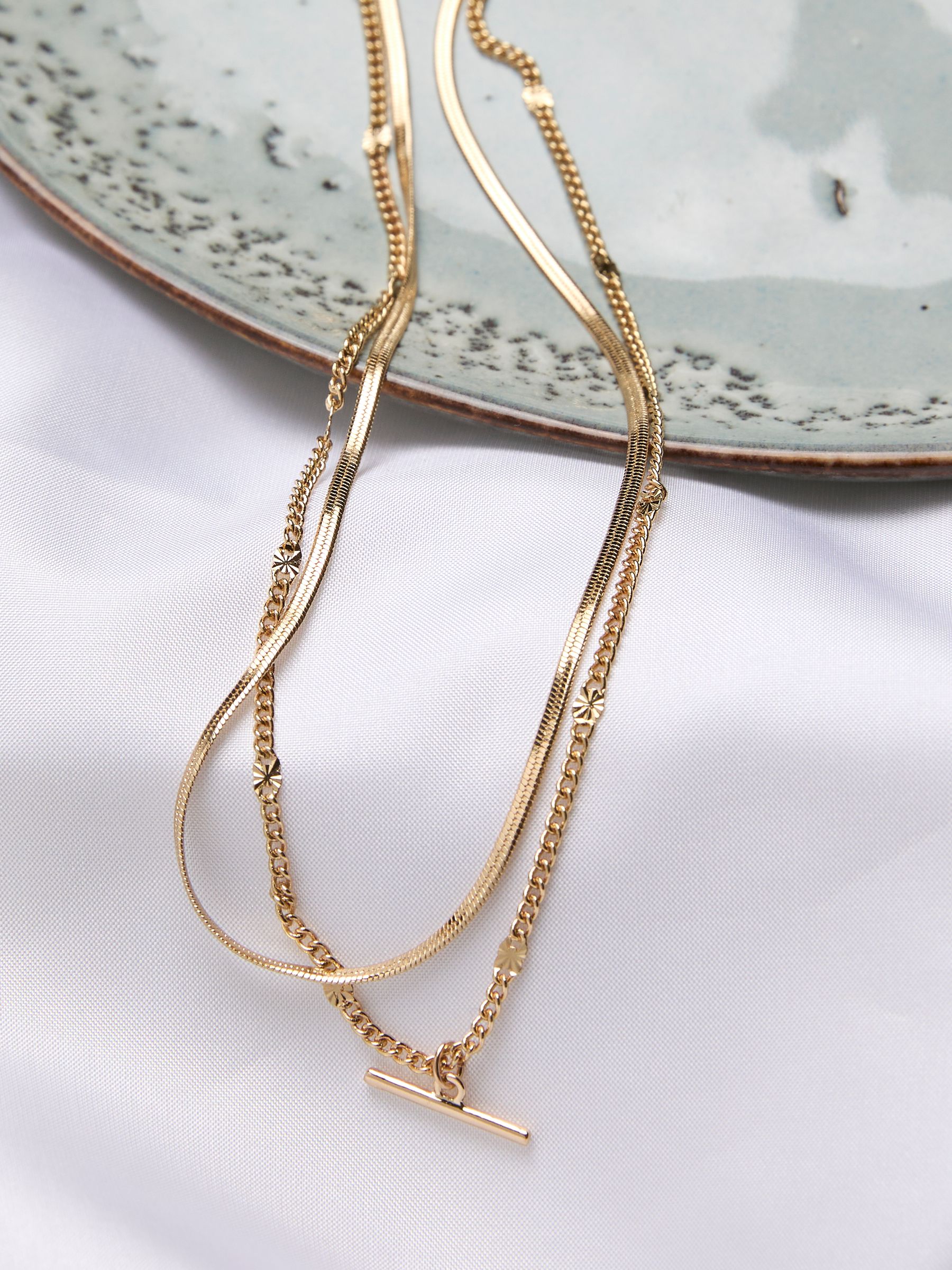Gold Tone T Bar Layered Necklace - Image 2 of 2