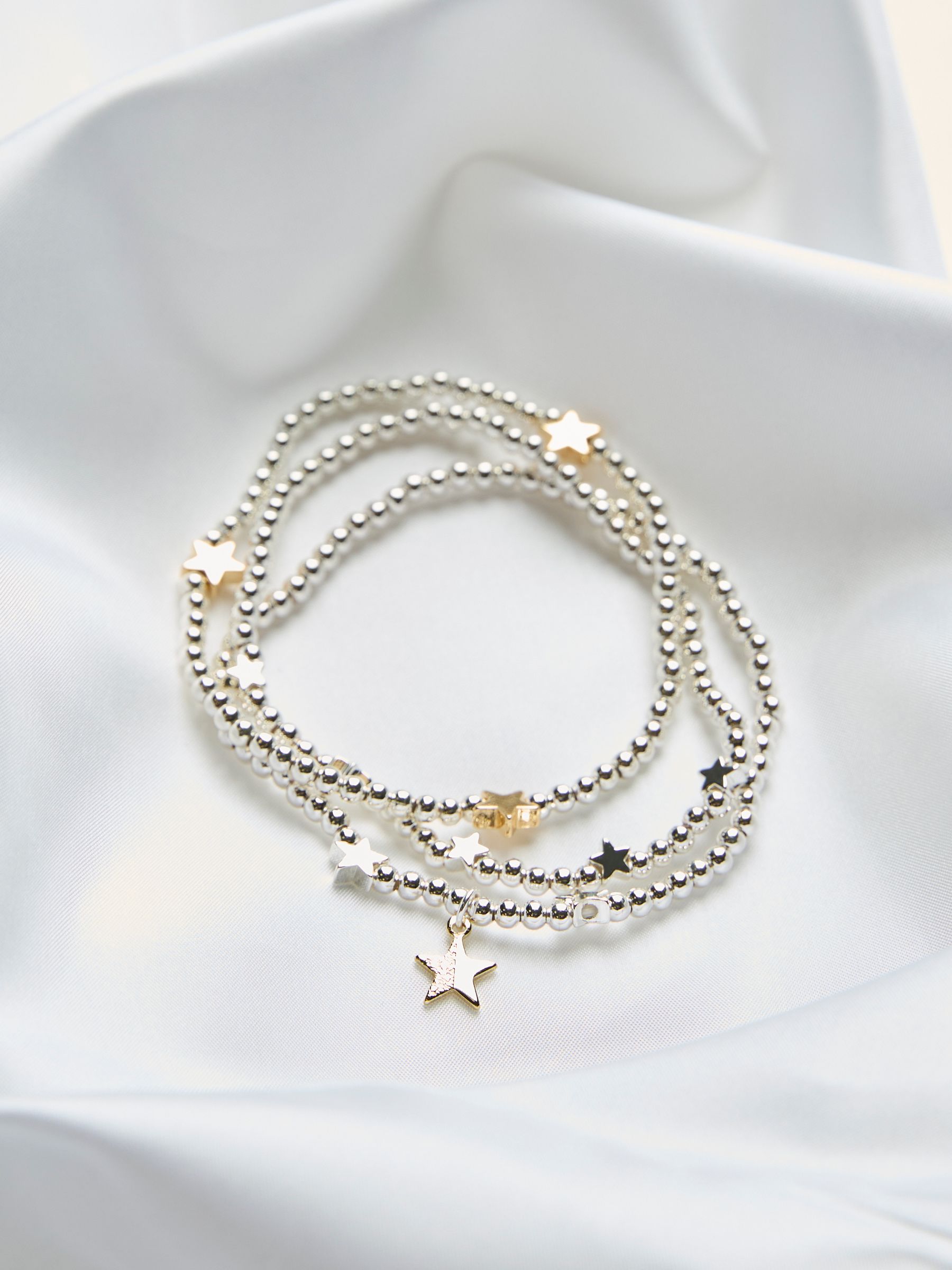 Silver Tone Trio Star Stretch Bracelet - Image 2 of 2