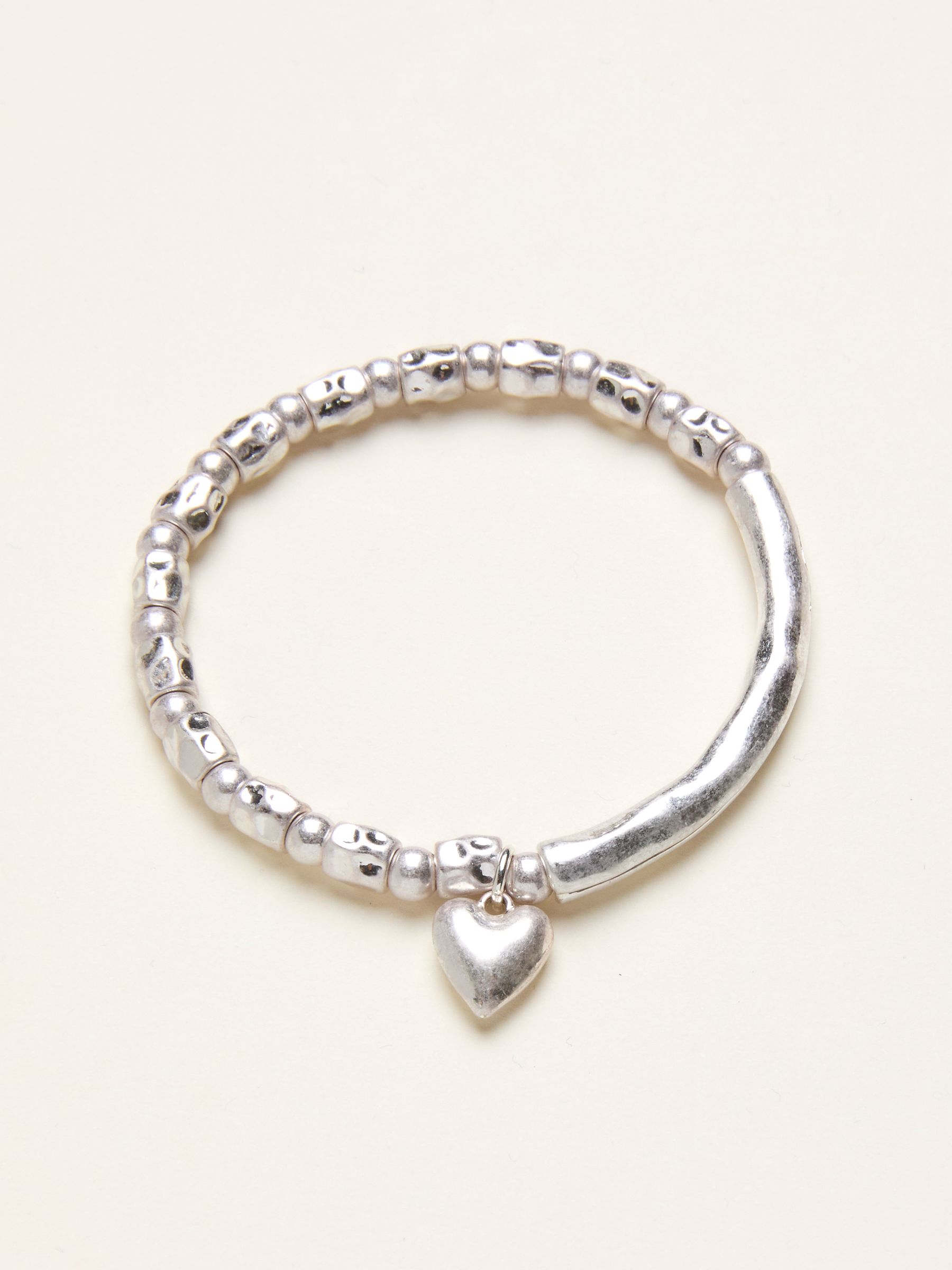 Silver Tone Heart Stretch Bracelet - Image 1 of 2 Silver Tone Heart Stretch Bracelet - Image 1 of 2