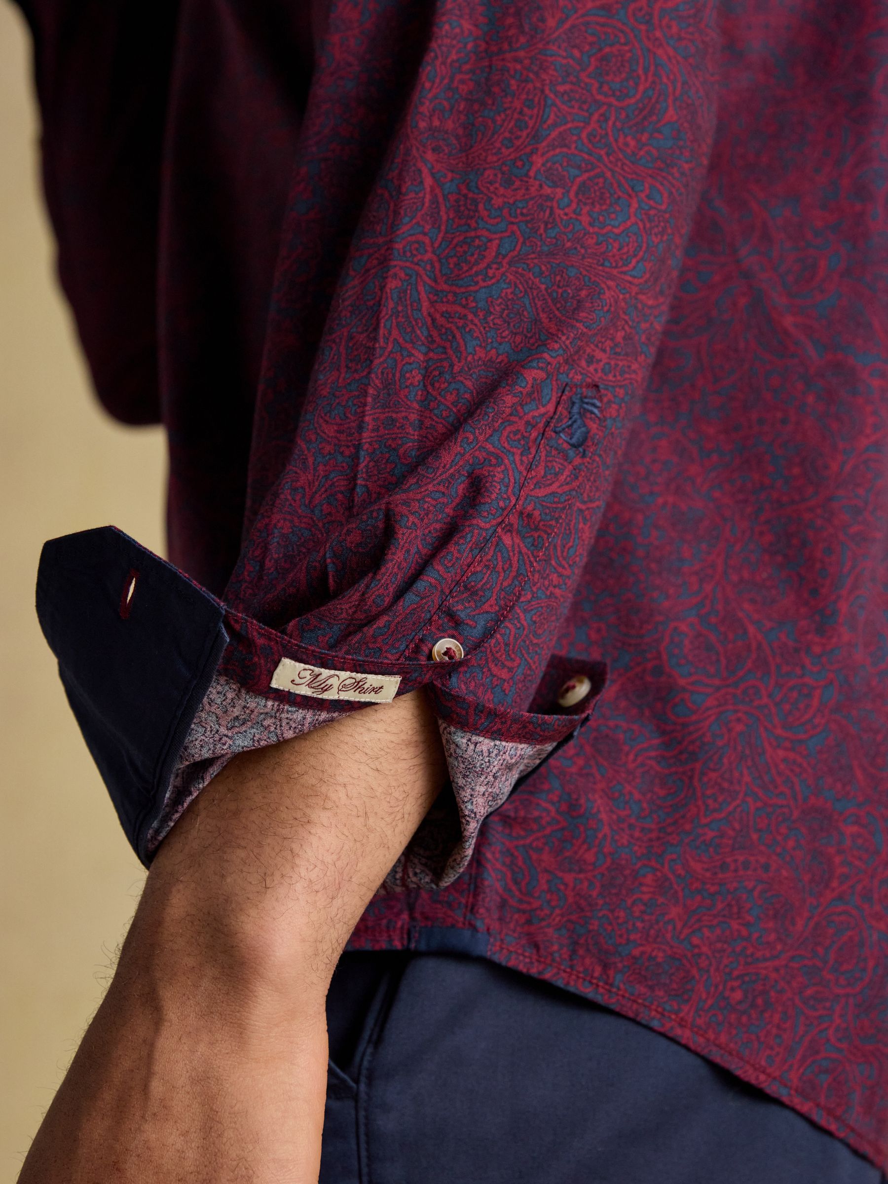 Classic Fit Burgundy Cotton Printed Shirt - Image 6 of 10