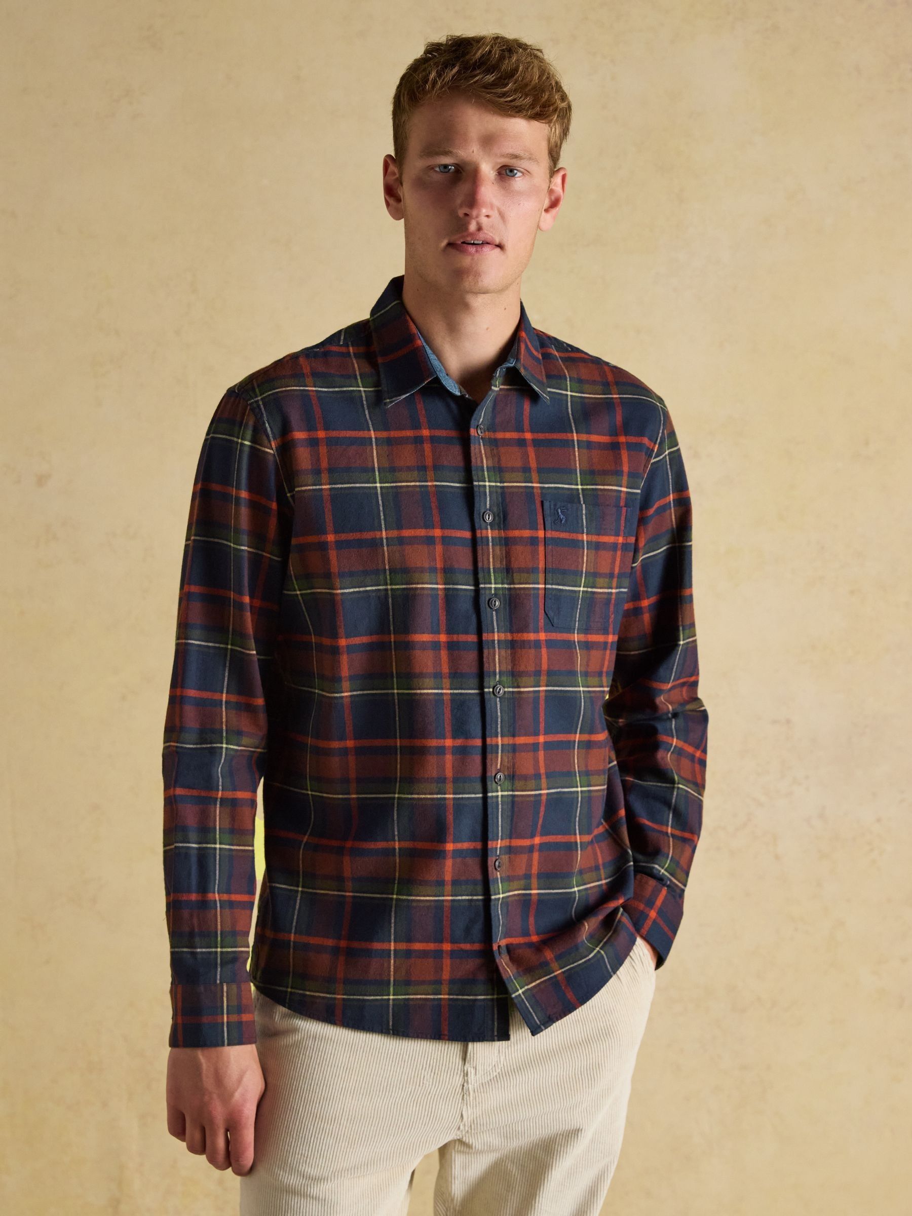 Brushed Flannel Navy Check Cotton Shirt - Image 1 of 11 Brushed Flannel Navy Check Cotton Shirt - Image 1 of 11