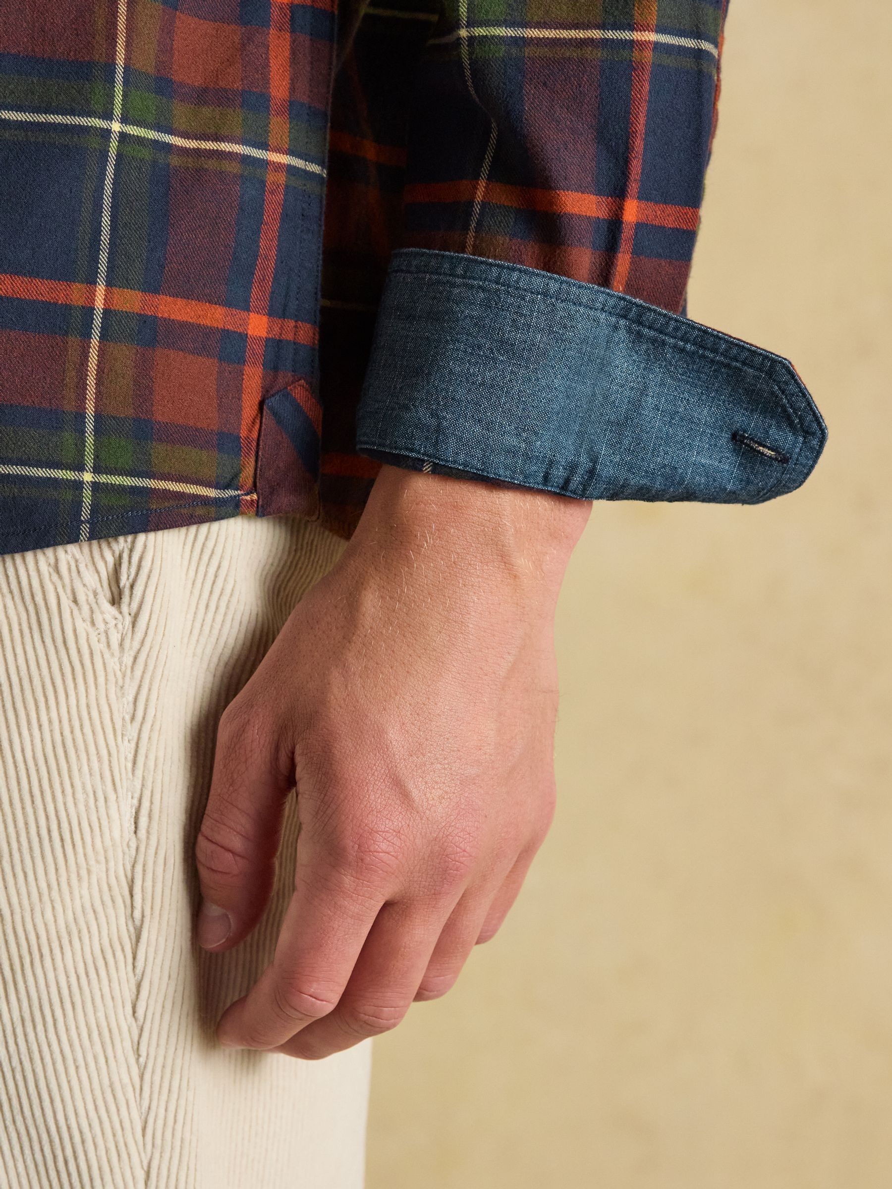 Brushed Flannel Navy Check Cotton Shirt - Image 5 of 11