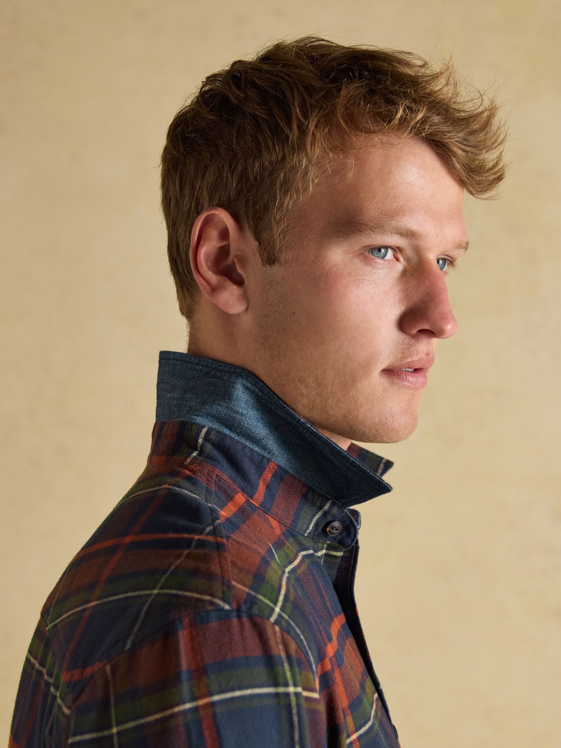 Brushed Flannel Navy Check Cotton Shirt - Image 6 of 11