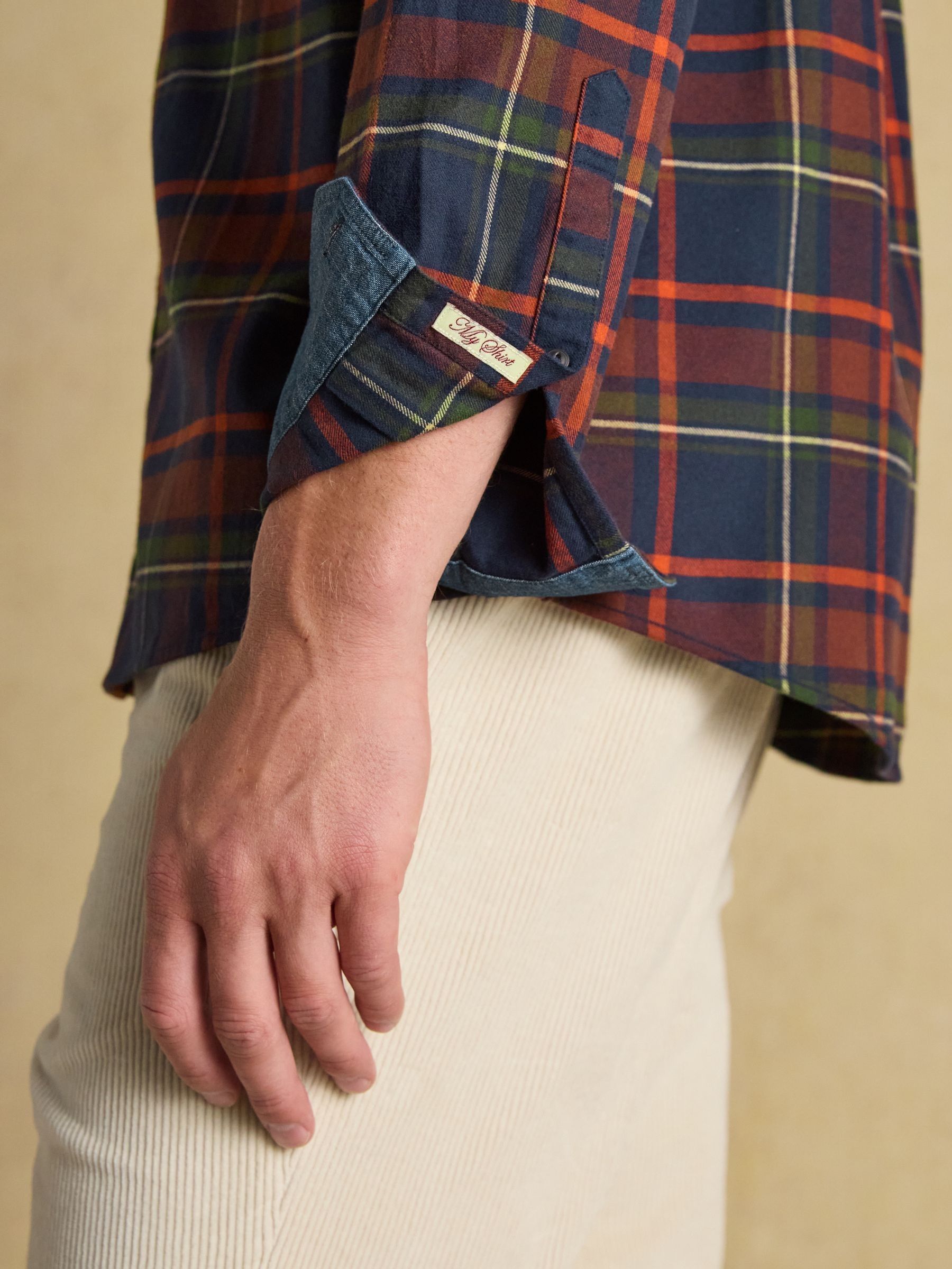 Brushed Flannel Navy Check Cotton Shirt - Image 7 of 11