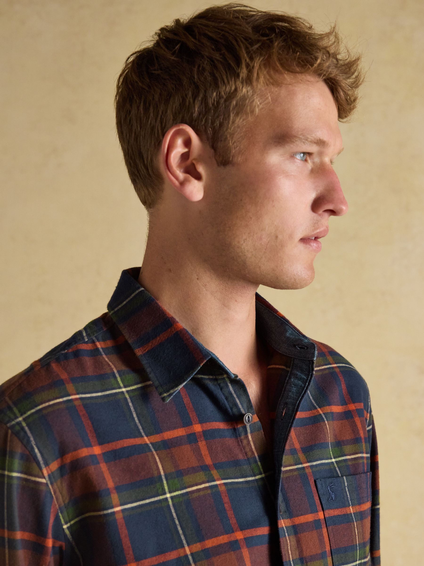 Brushed Flannel Navy Check Cotton Shirt - Image 9 of 11