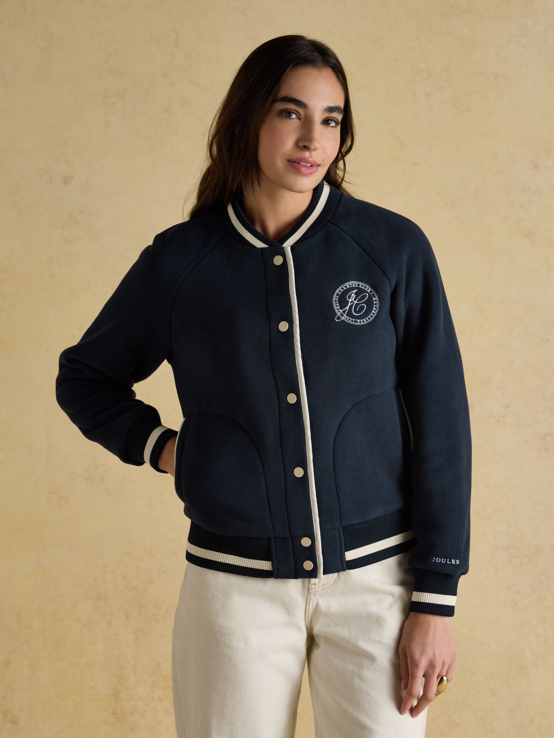 Margot Navy Varsity Fleece Bomber Jacket - Image 3 of 11
