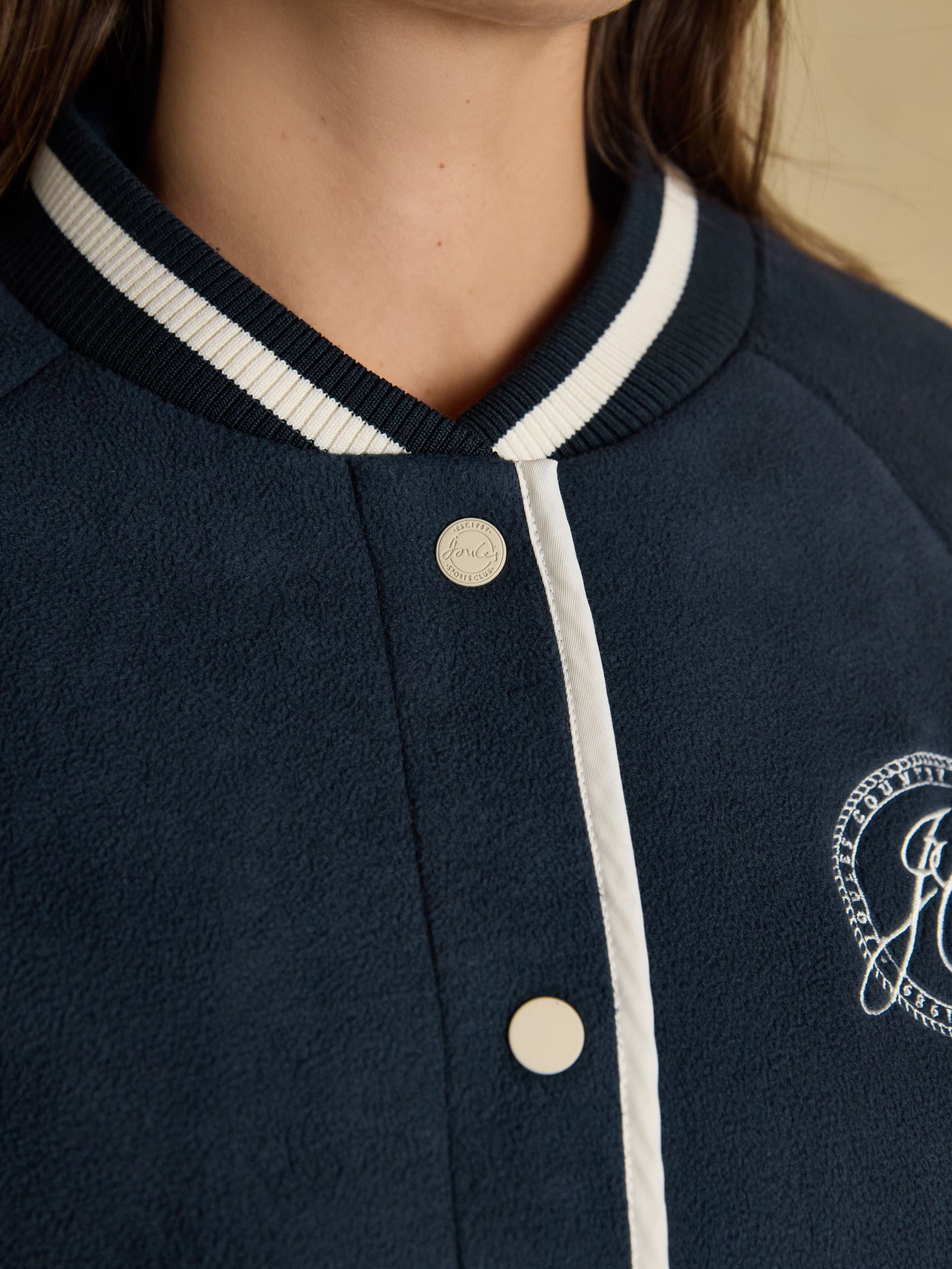 Margot Navy Varsity Fleece Bomber Jacket - Image 8 of 11