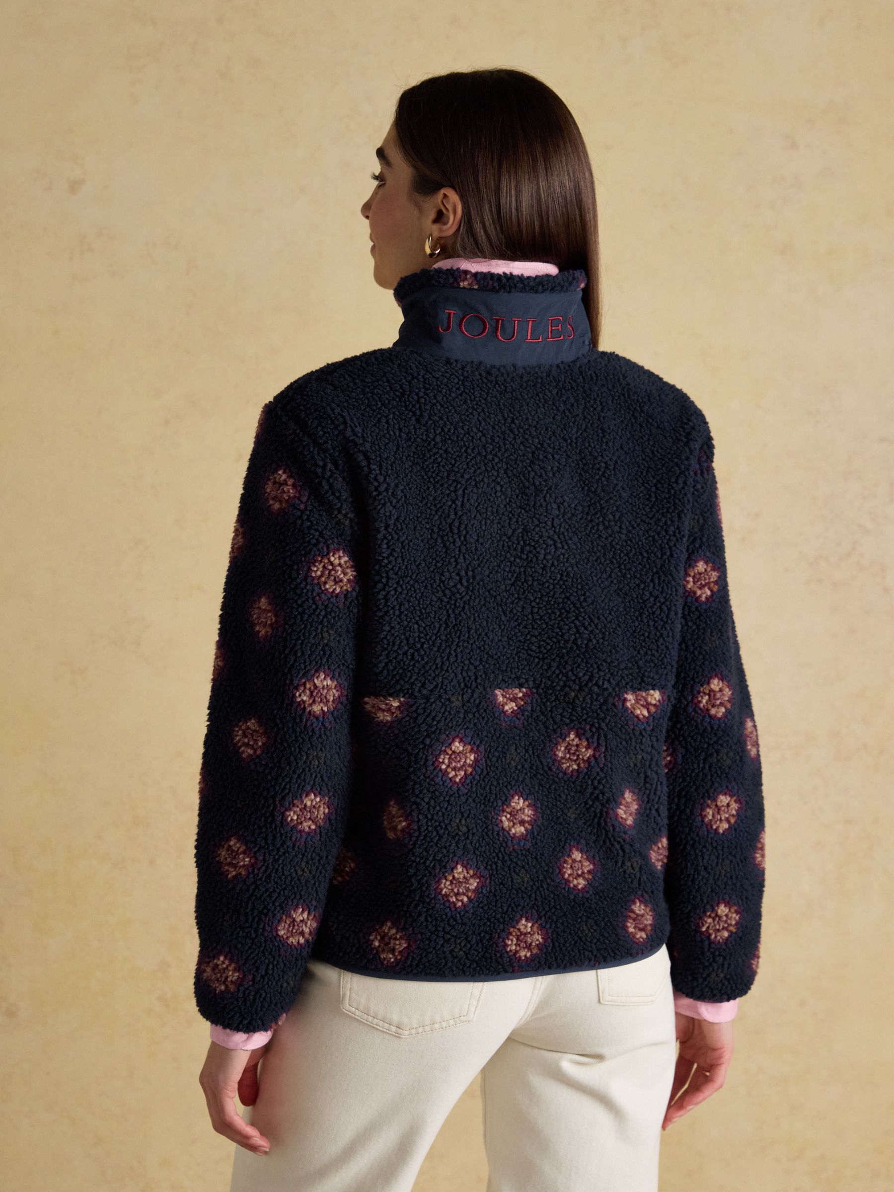 Lottie Navy/Red Geometric Print Borg Fleece with Zip Fastening - Image 2 of 11