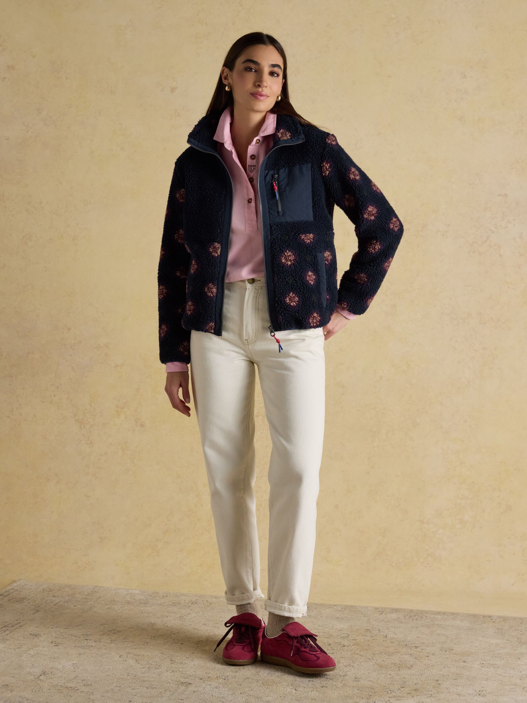 Lottie Navy/Red Geometric Print Borg Fleece with Zip Fastening - Image 3 of 11