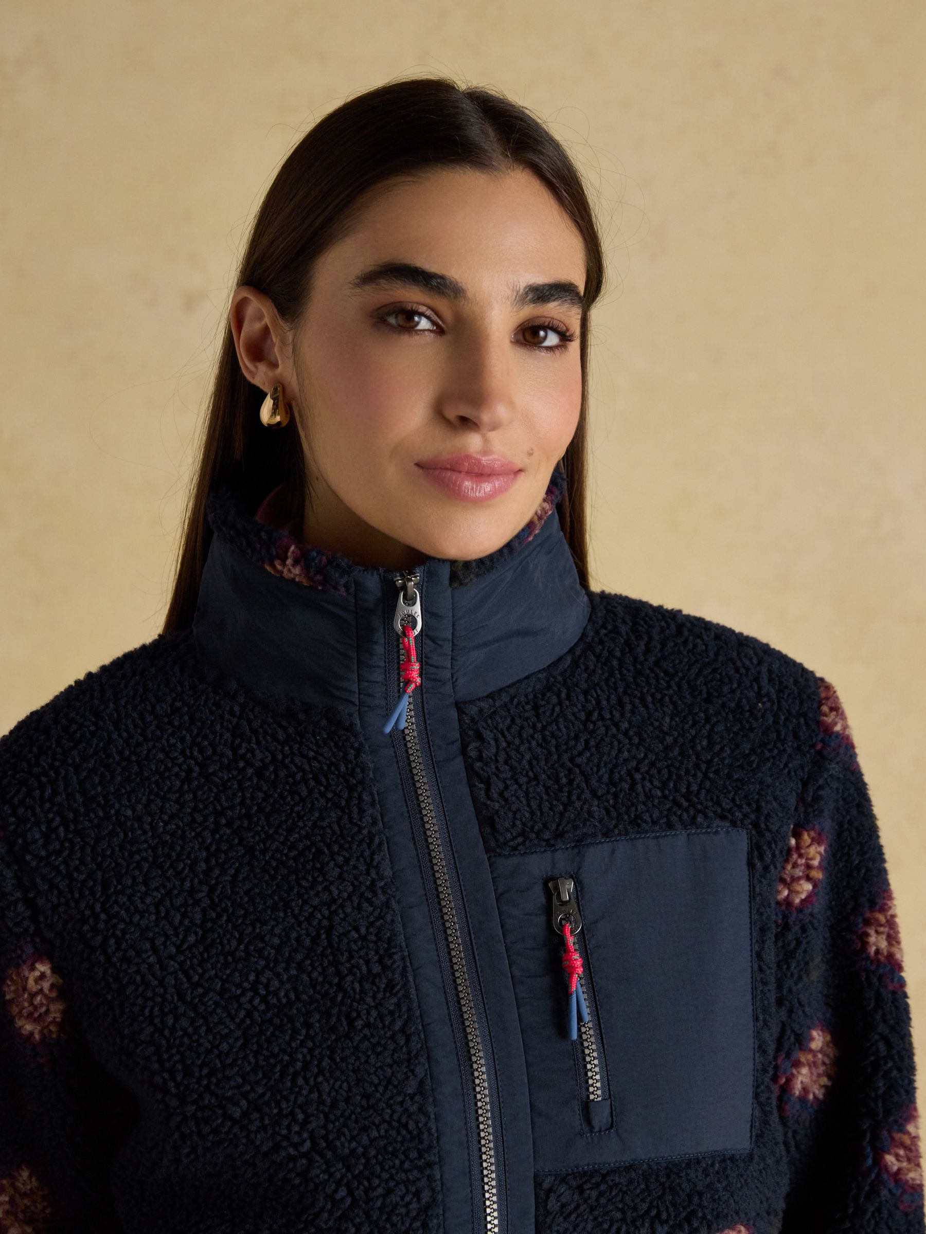 Lottie Navy/Red Geometric Print Borg Fleece with Zip Fastening - Image 5 of 11