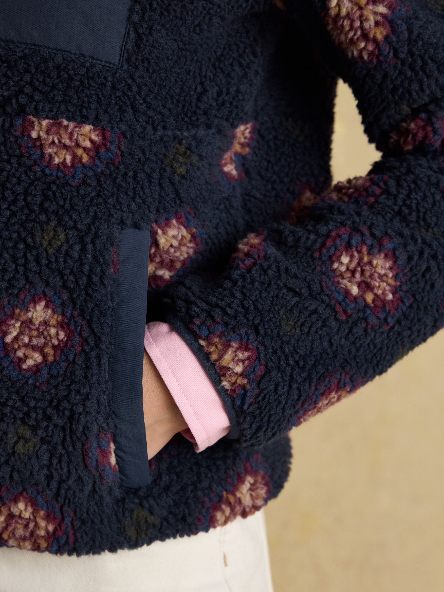 Lottie Navy/Red Geometric Print Borg Fleece with Zip Fastening - Image 6 of 11