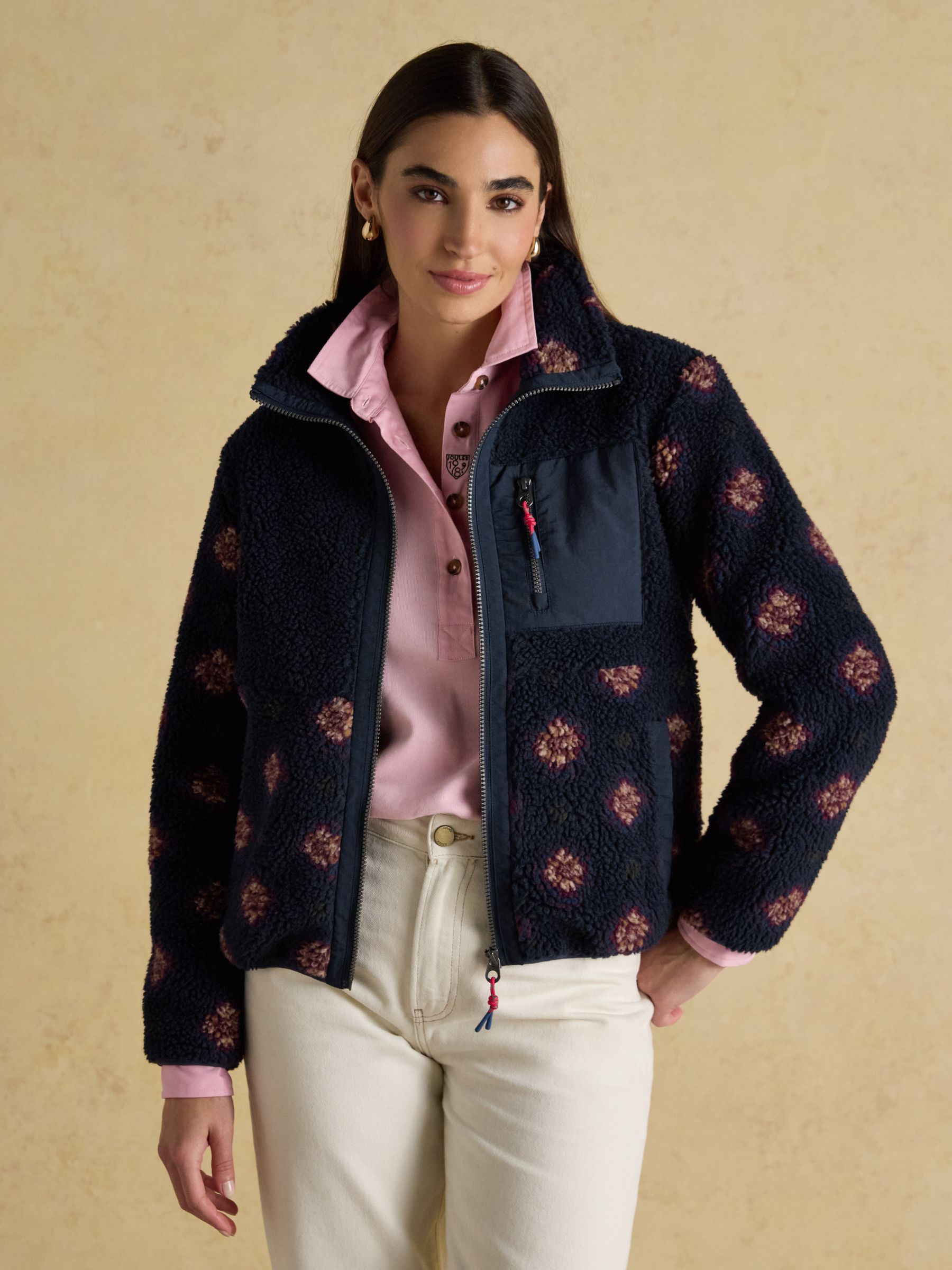 Lottie Navy/Red Geometric Print Borg Fleece with Zip Fastening - Image 8 of 11