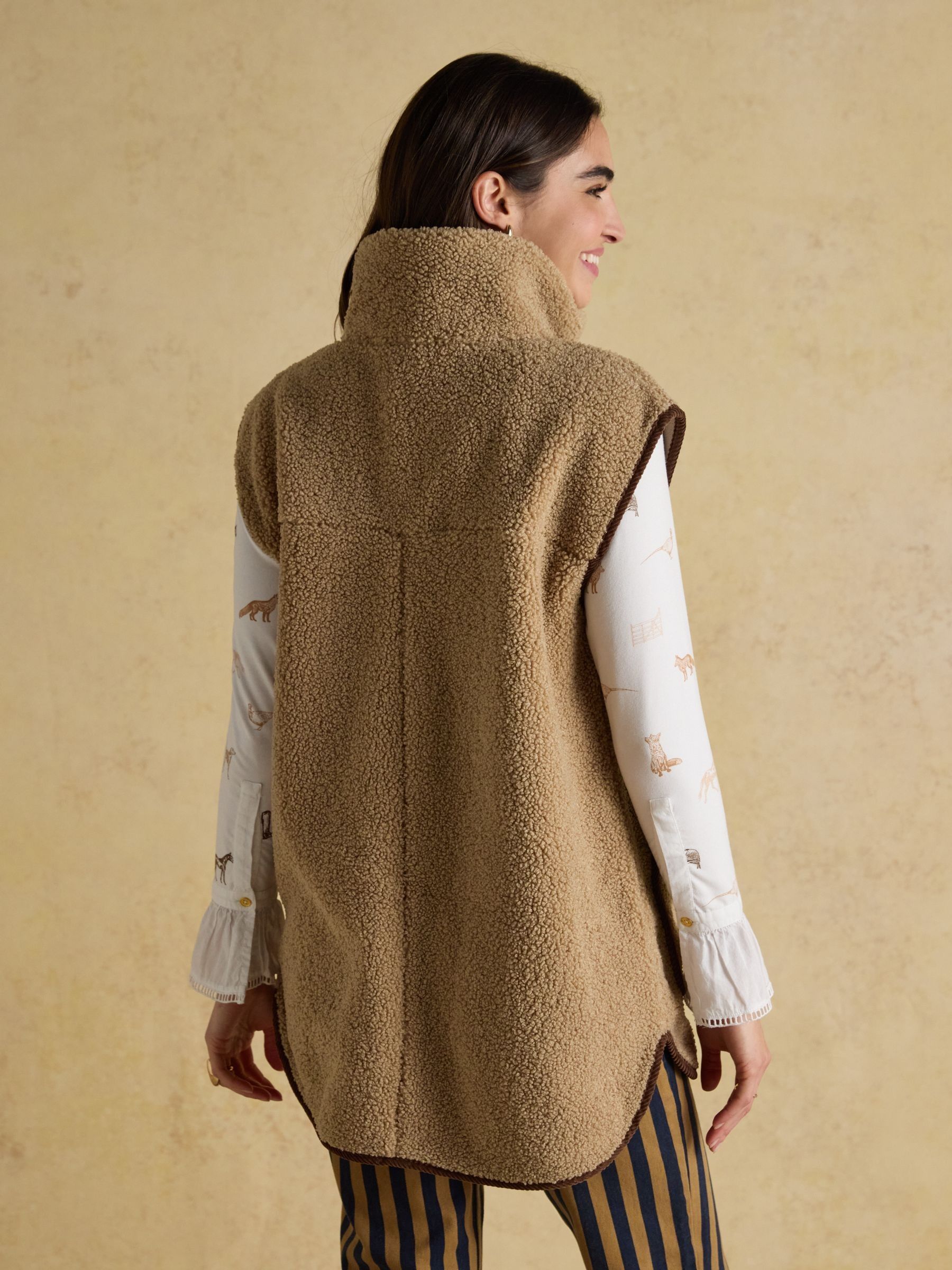 Sadie Taupe Longline Button Through Fleece Gilet - Image 2 of 9