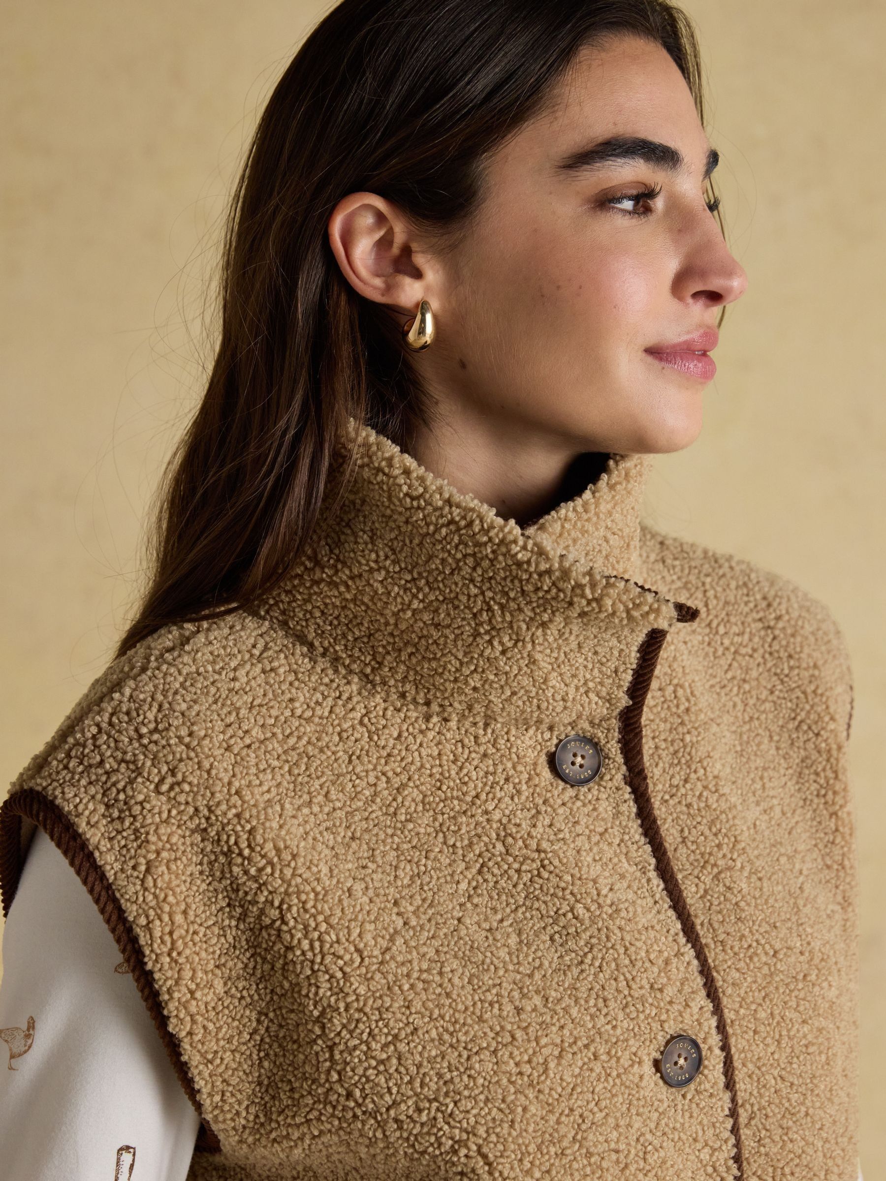 Sadie Taupe Longline Button Through Fleece Gilet - Image 7 of 9