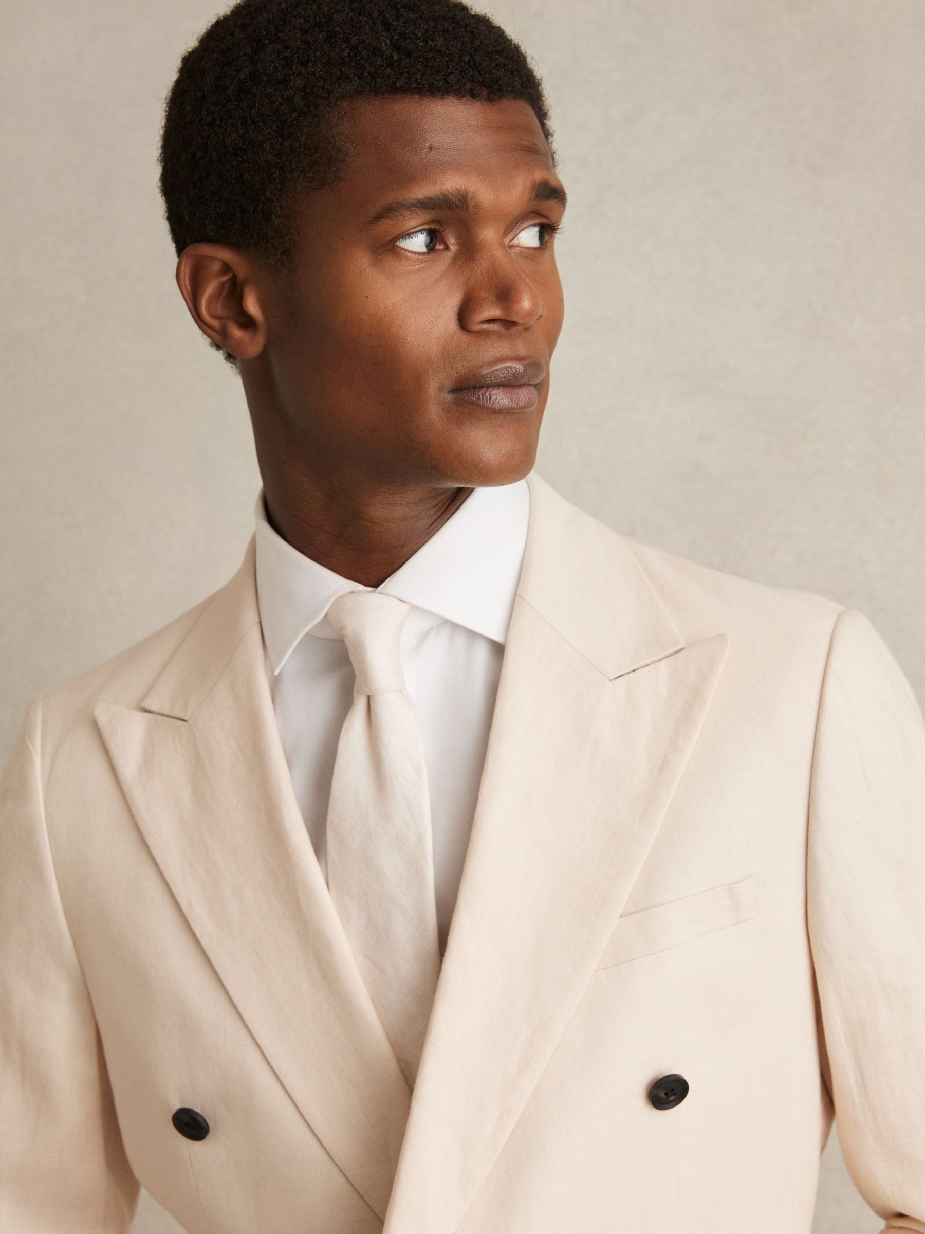 Linen Textured Tie in Ecru - Image 2 of 5