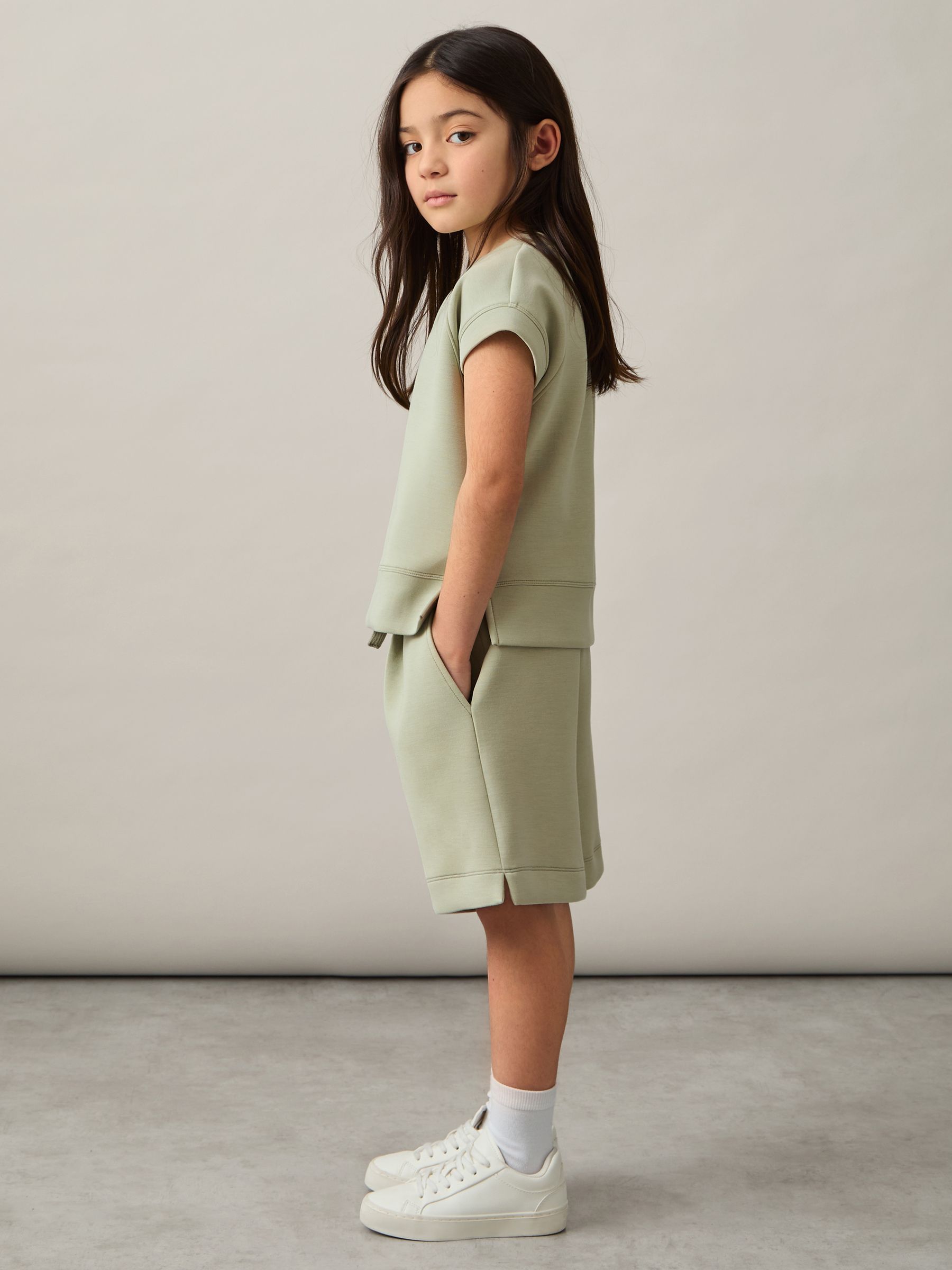Modal-Blend Sweatshirt And Shorts Set in Sage - Image 3 of 4