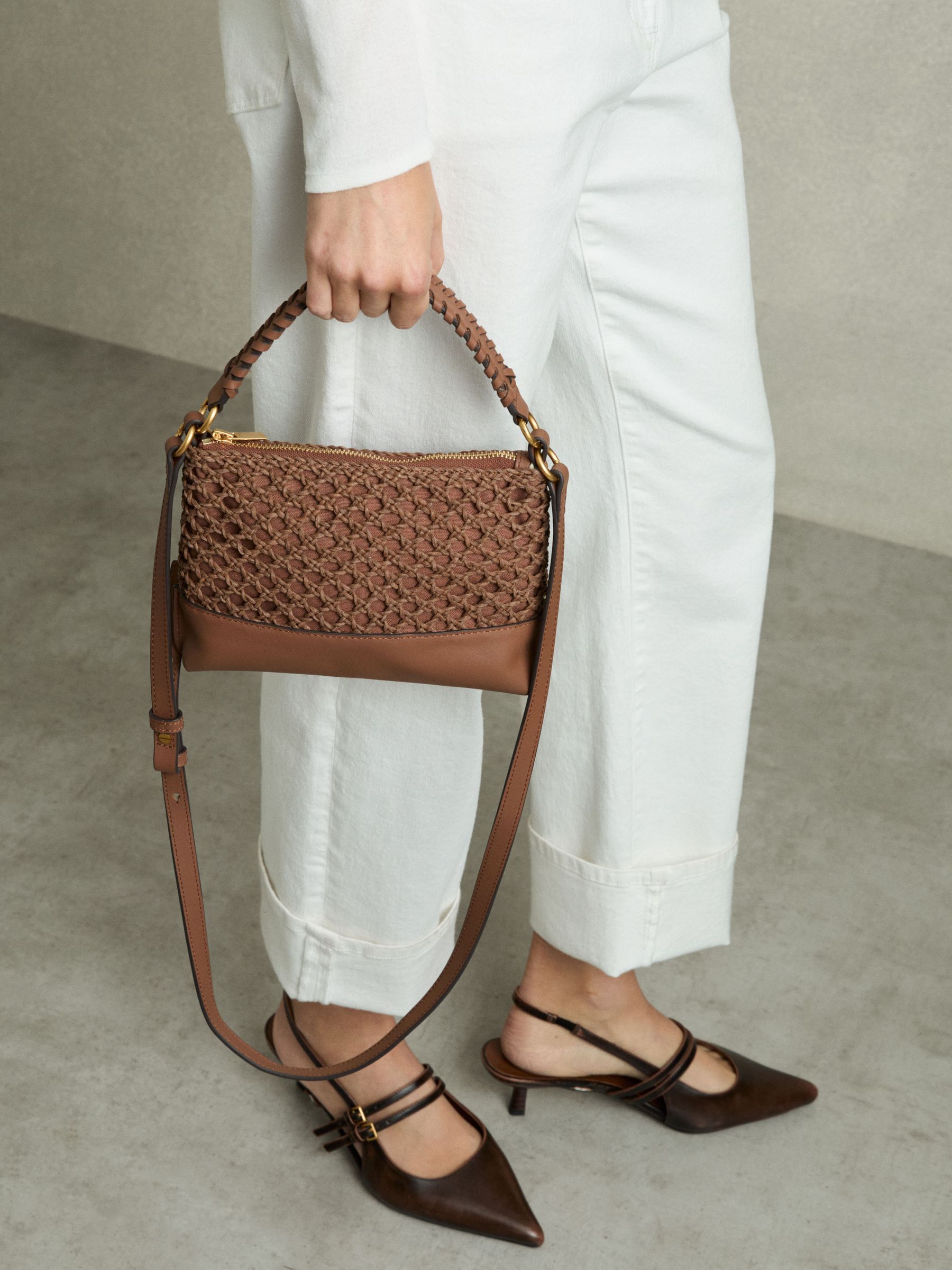 Weave Cross-Body Bag in Tan - Image 2 of 6