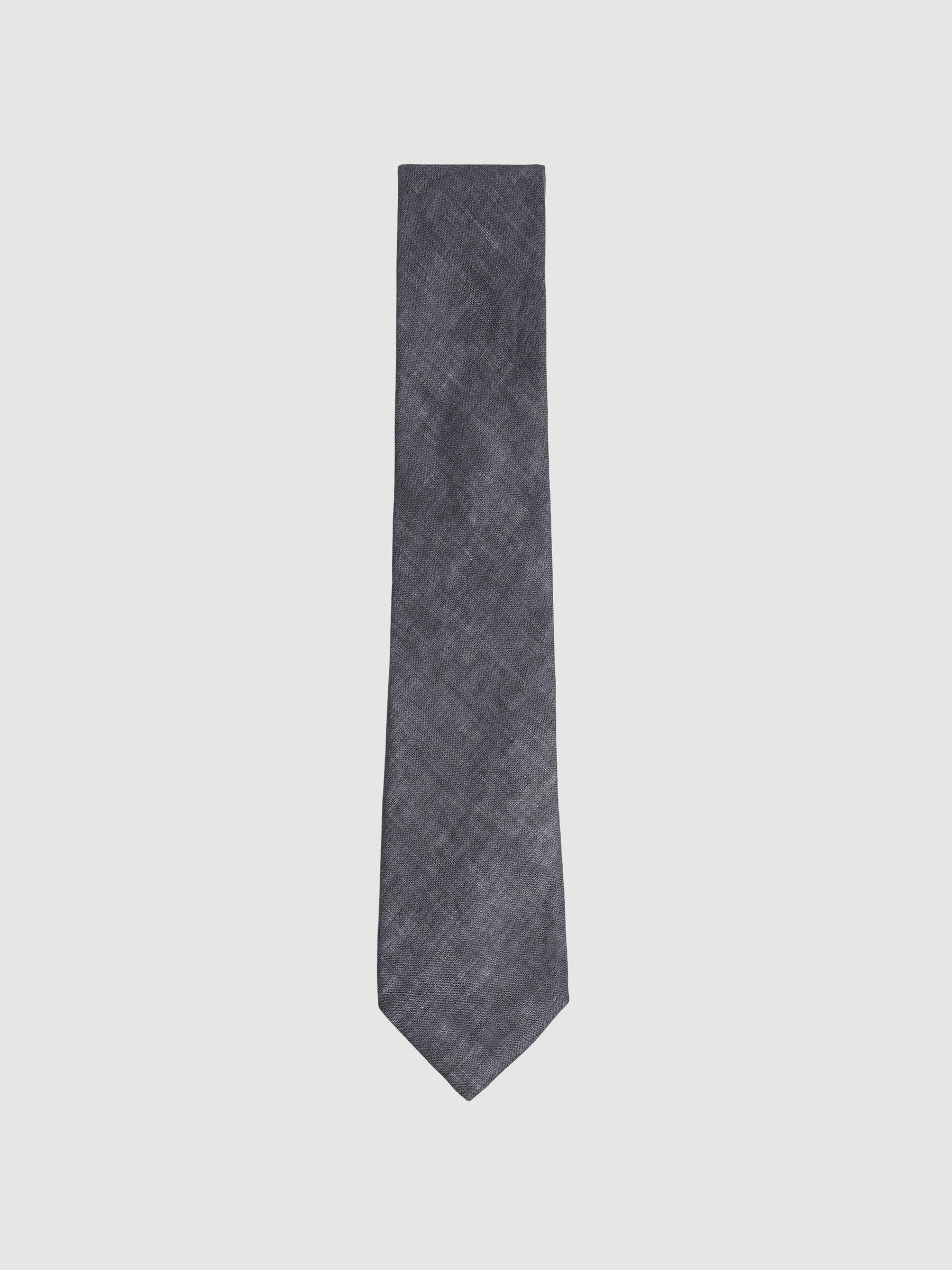 Linen Textured Tie in Navy - Image 1 of 5
