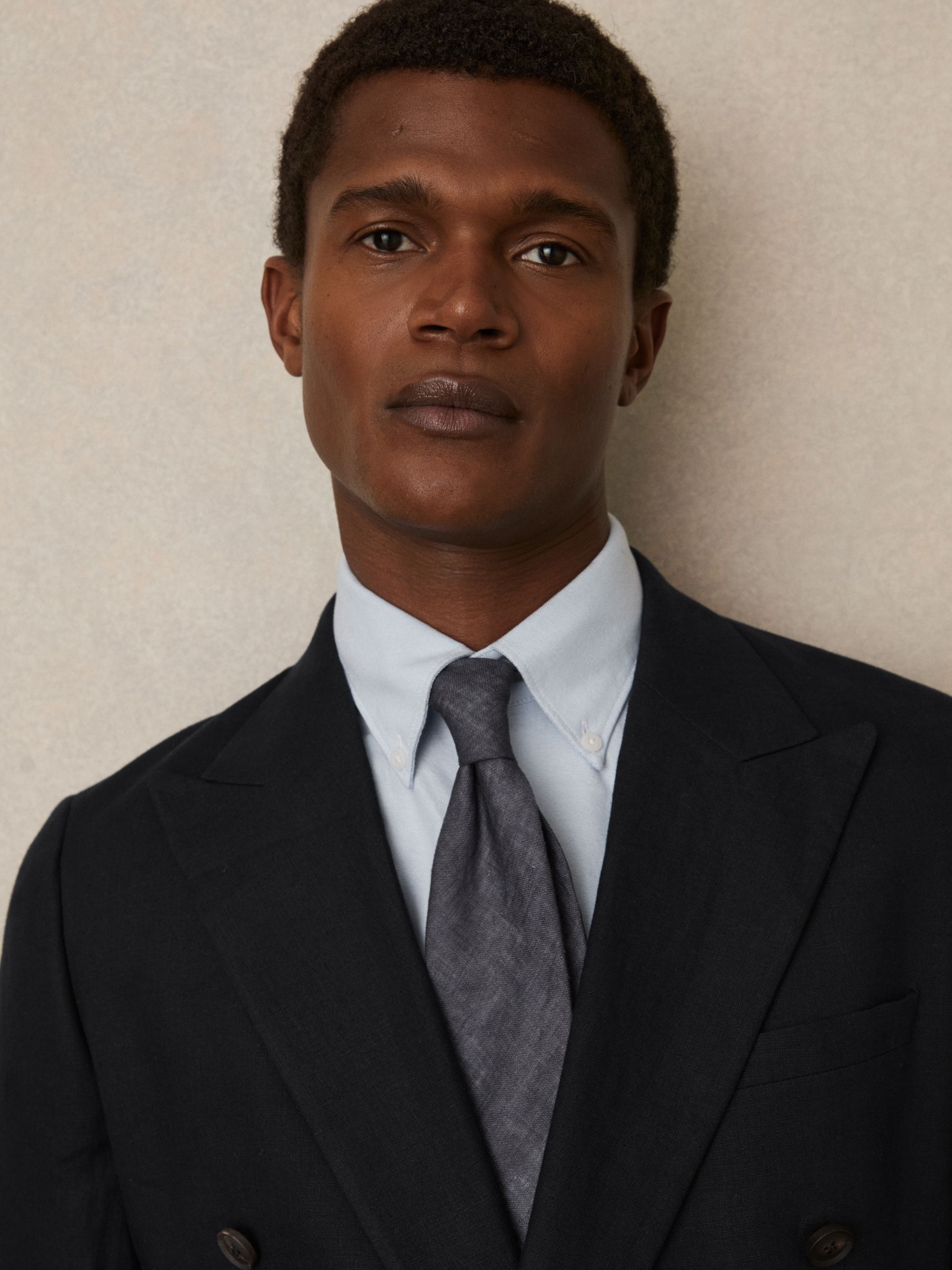 Linen Textured Tie in Navy - Image 2 of 5