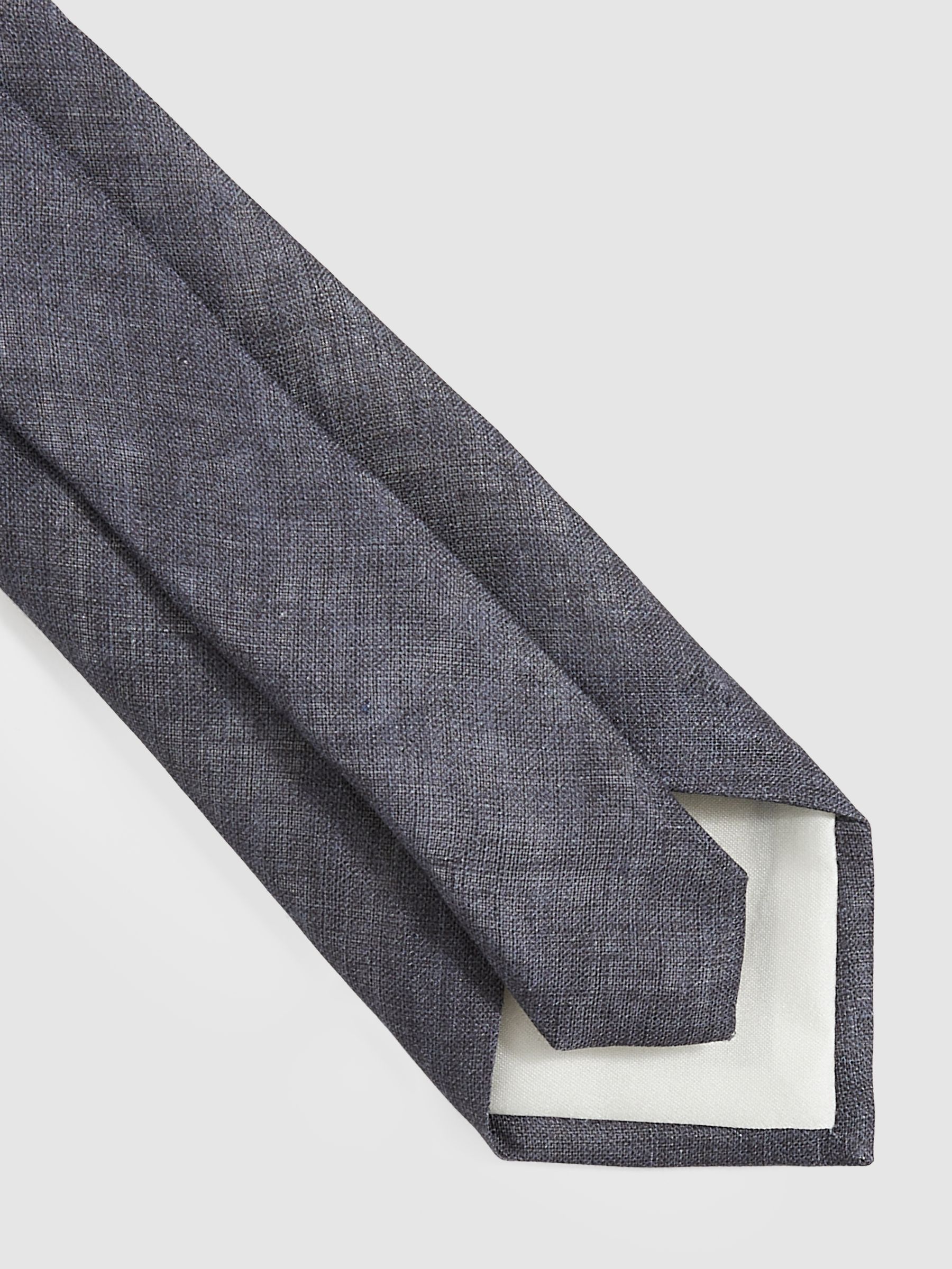 Linen Textured Tie in Navy - Image 4 of 5