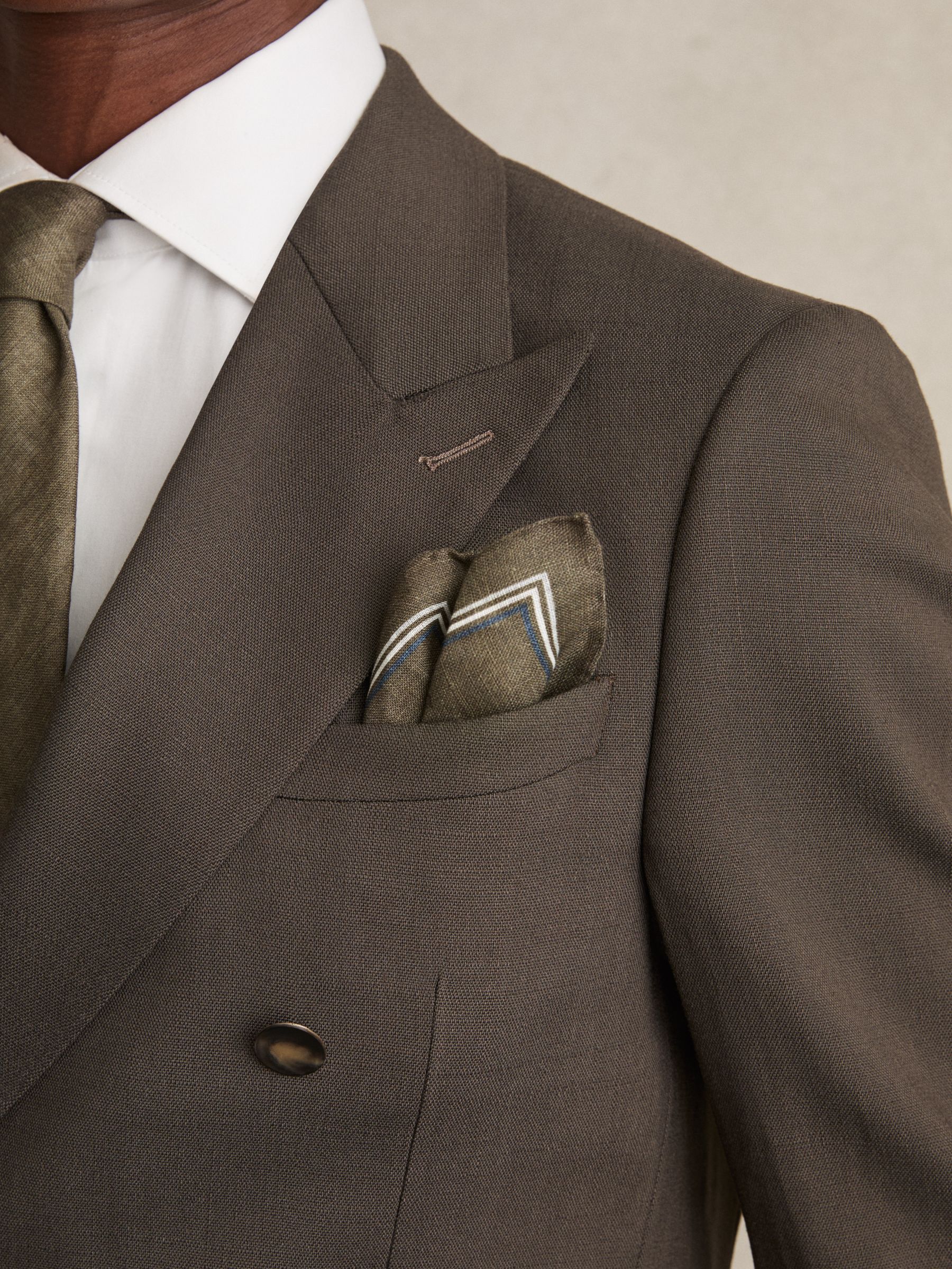 Linen Pocket Square in Olive - Image 2 of 4