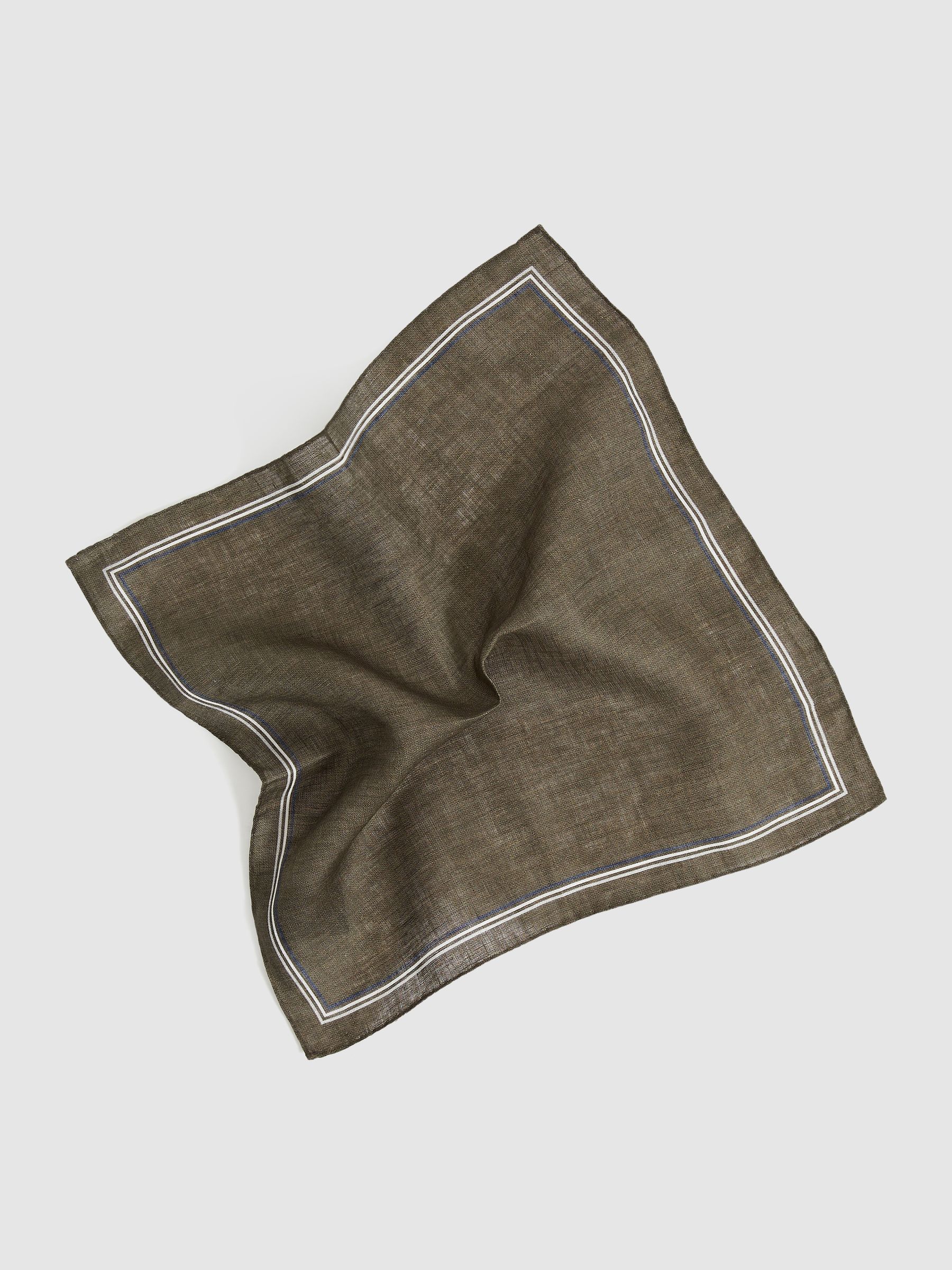 Linen Pocket Square in Olive - Image 3 of 4