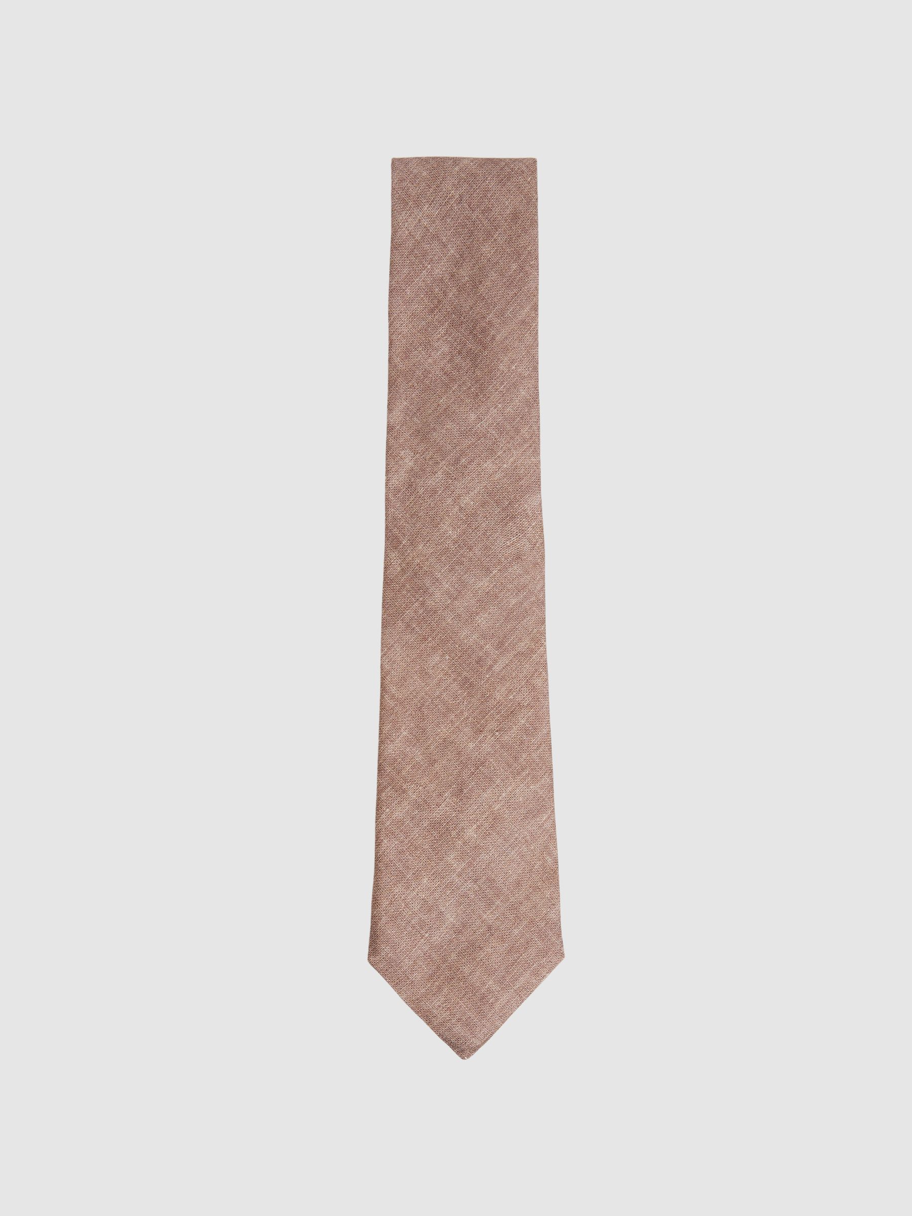 Linen Textured Tie in Soft Brown - Image 1 of 4