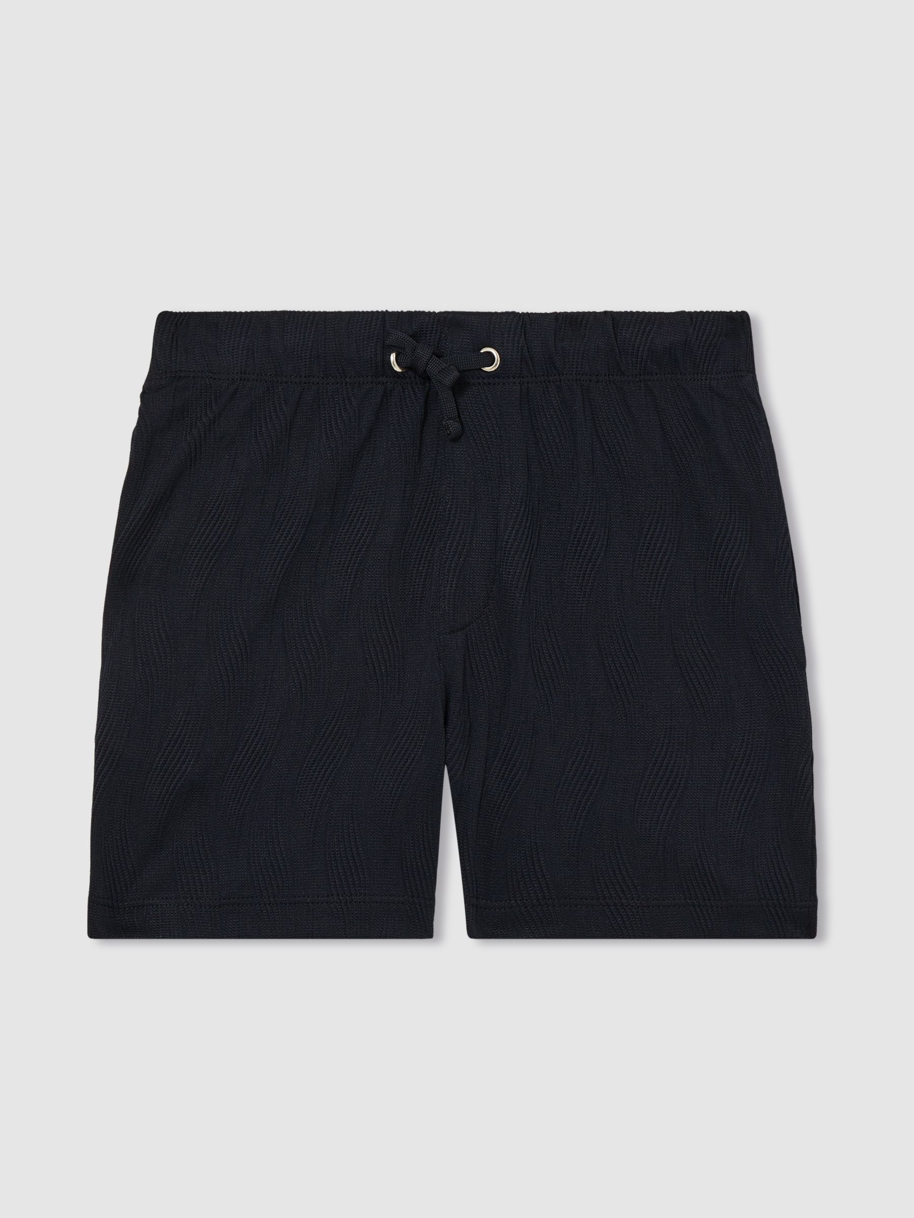 9-13 yrs Wave-Jacquard Drawstring Shorts in Navy - Image 2 of 4