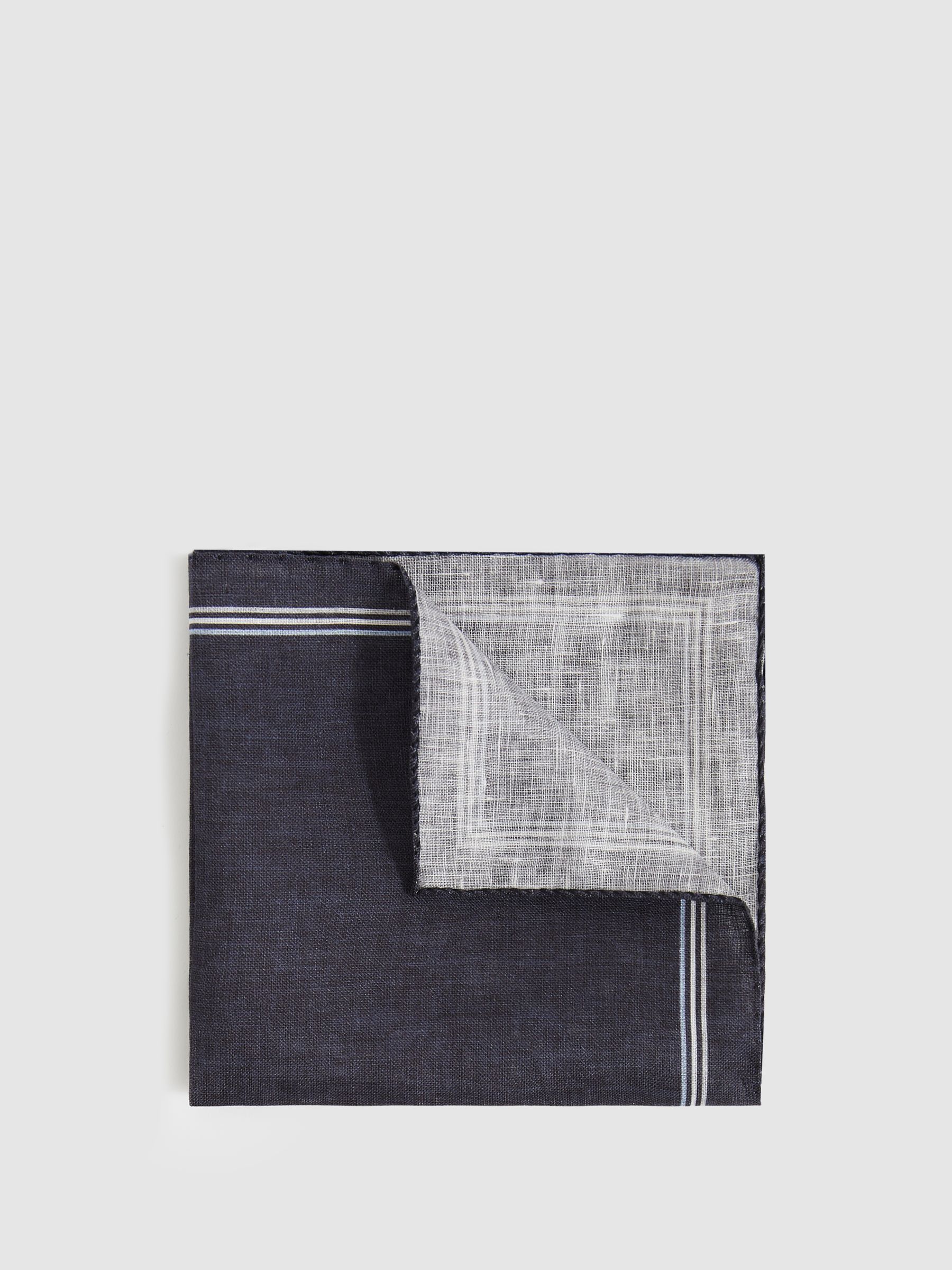 Linen Pocket Square in Navy - Image 1 of 4
