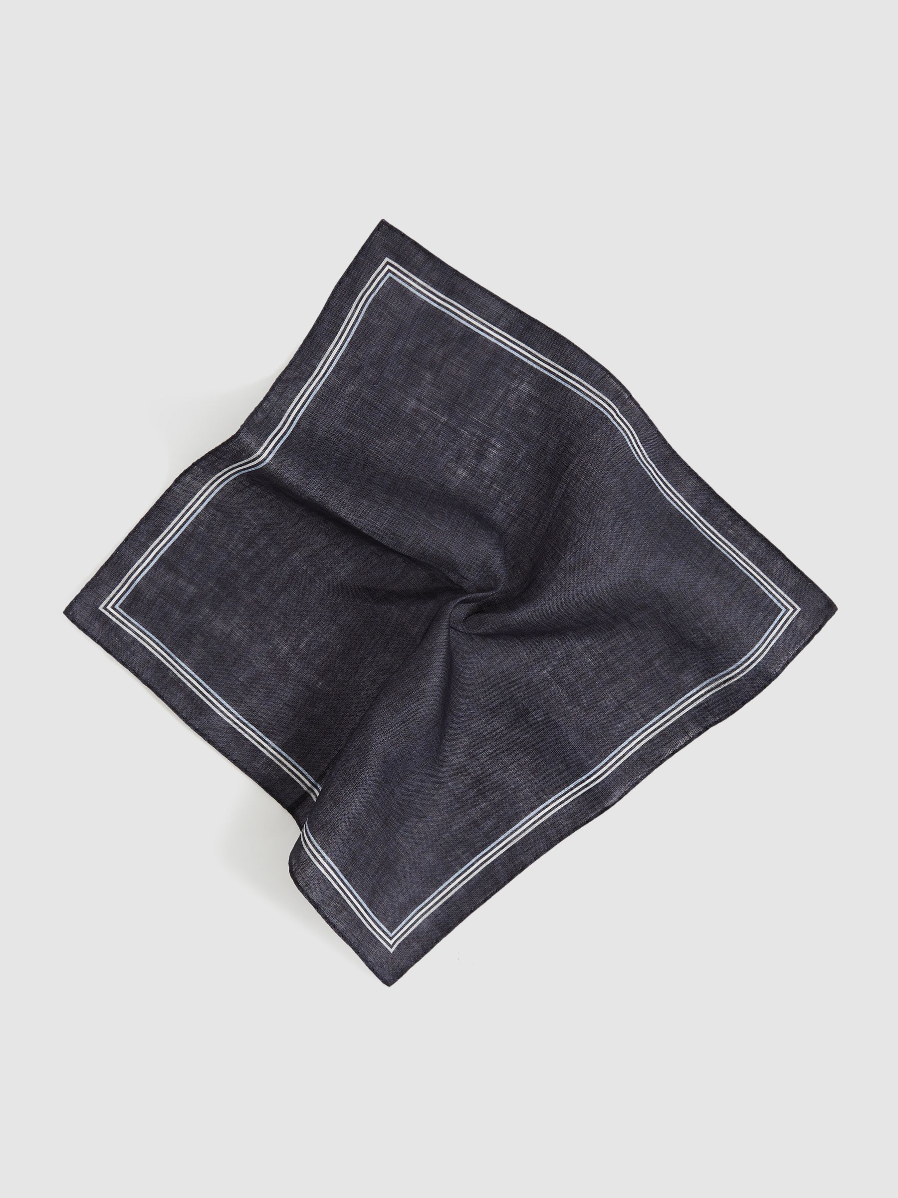 Linen Pocket Square in Navy - Image 3 of 4