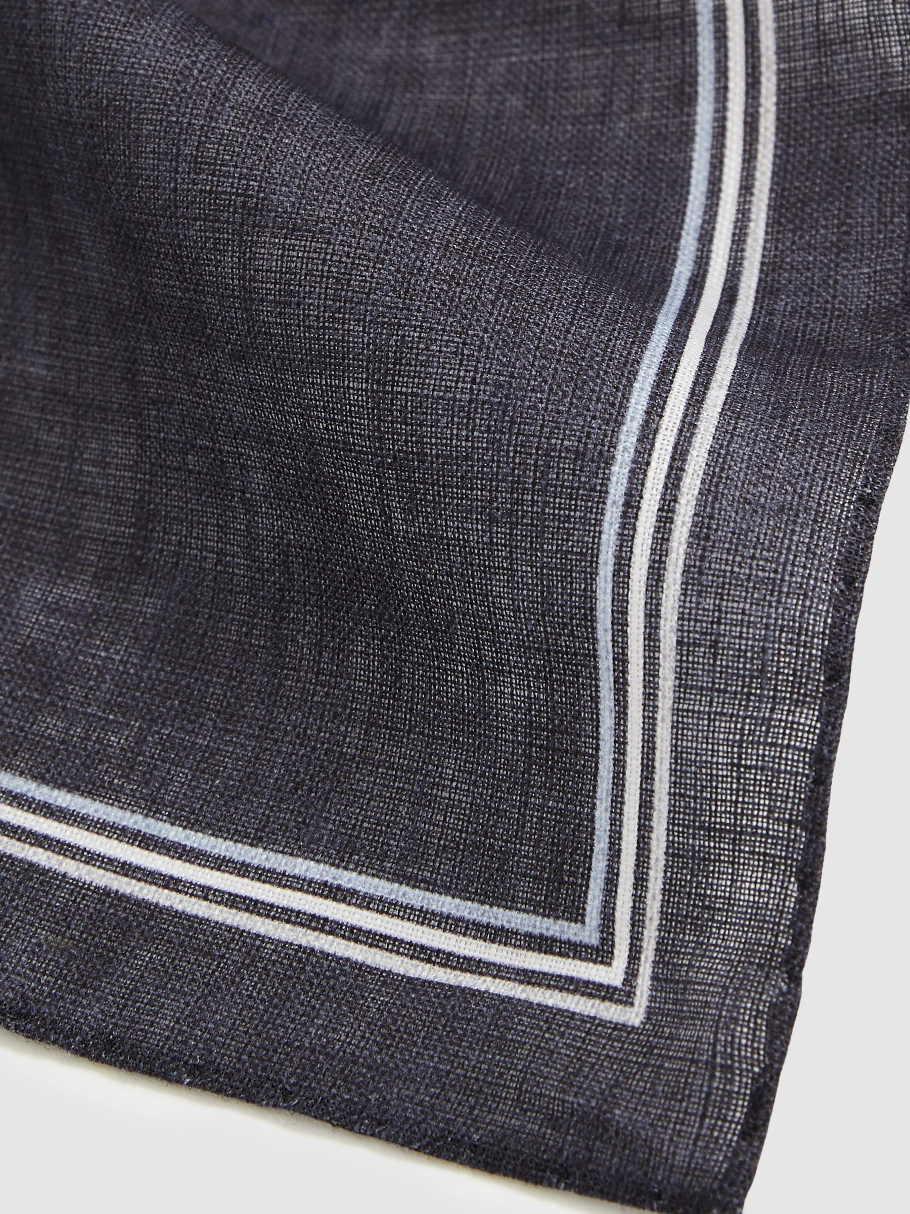 Linen Pocket Square in Navy - Image 4 of 4