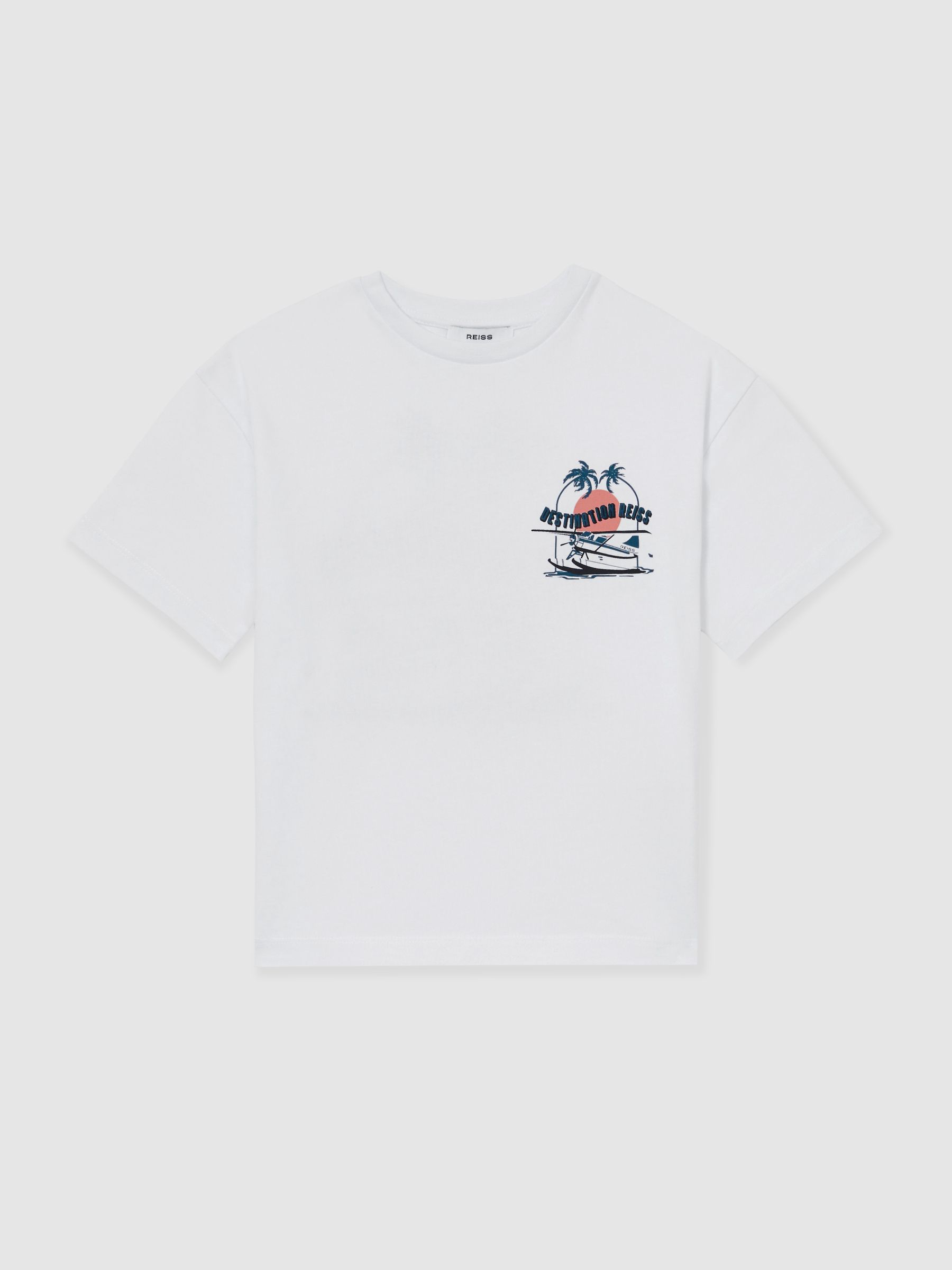 3-9 yrs Cotton Oversized Graphic-Print T-Shirt in White/Multi - Image 2 of 5