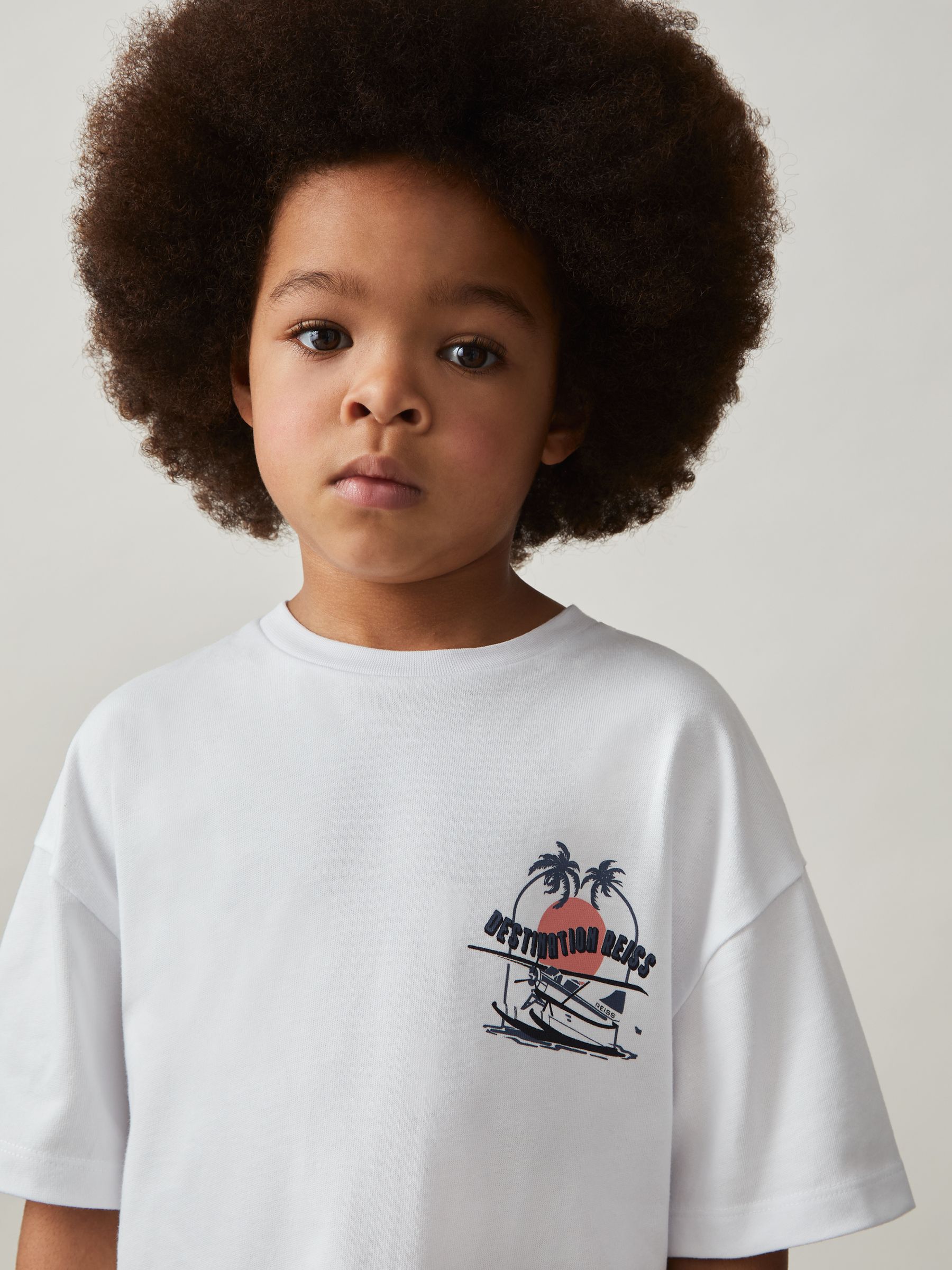 3-9 yrs Cotton Oversized Graphic-Print T-Shirt in White/Multi - Image 4 of 5
