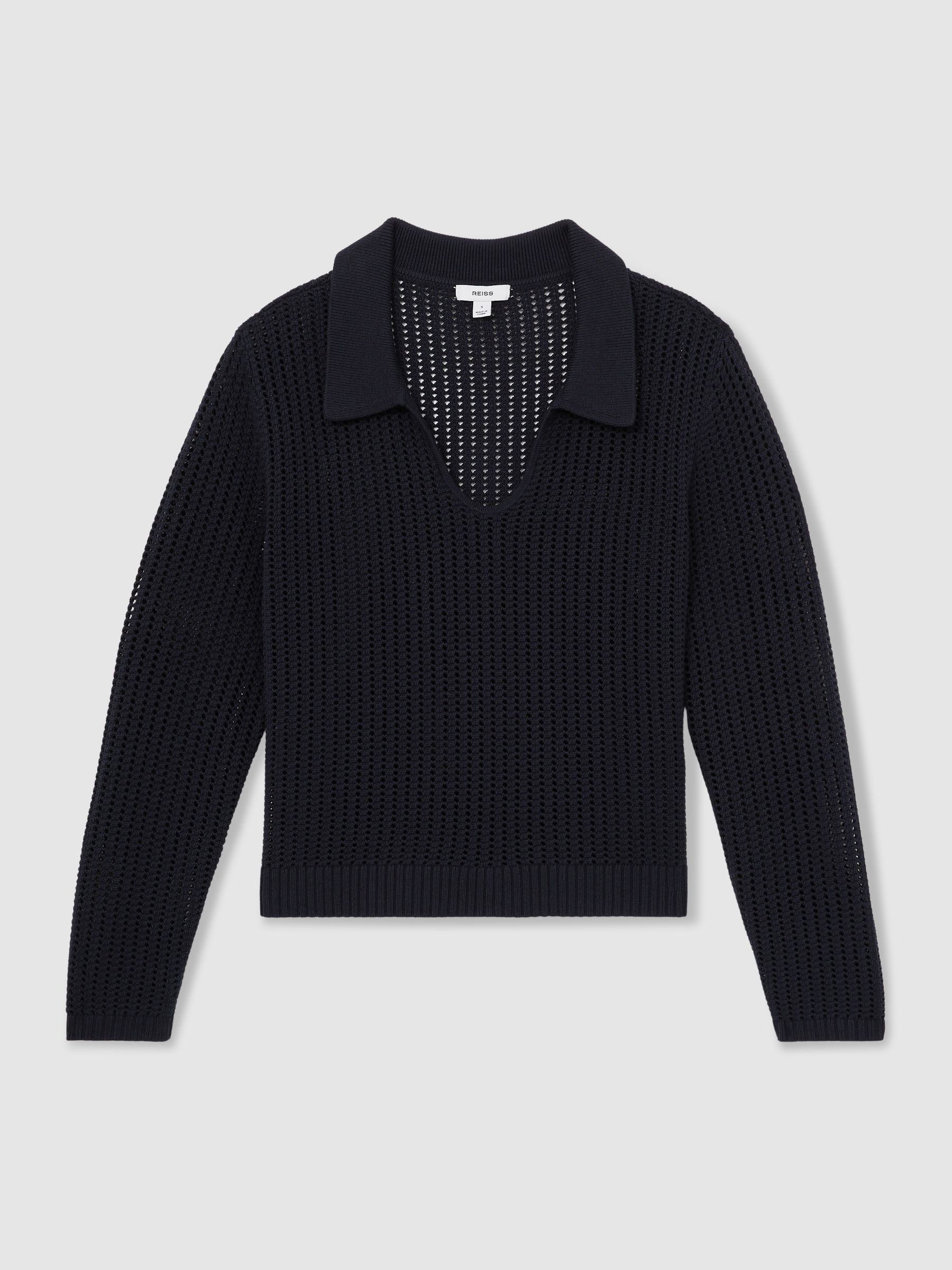 Cotton Blend Open Collar Jumper in Navy - Image 2 of 7