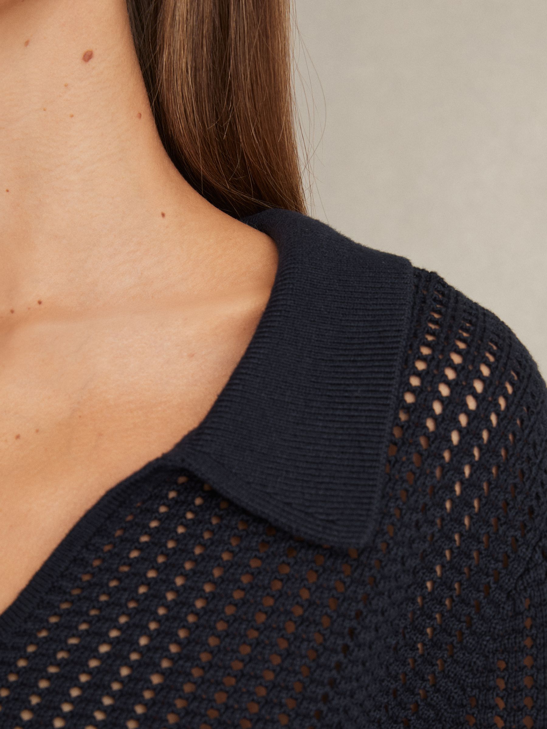 Cotton Blend Open Collar Jumper in Navy - Image 5 of 7