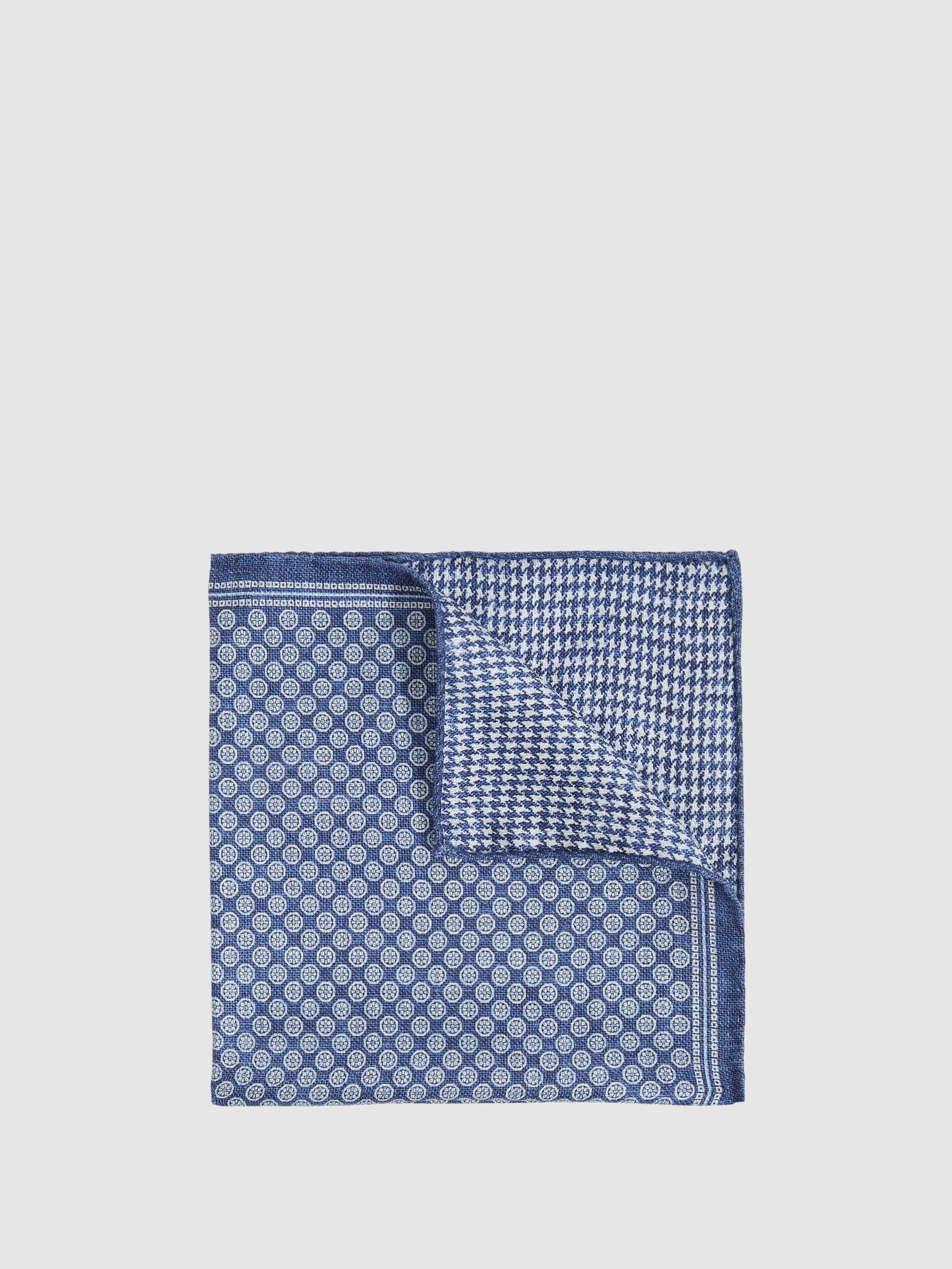 Silk Medallion-Print Pocket Square in Navy - Image 1 of 5