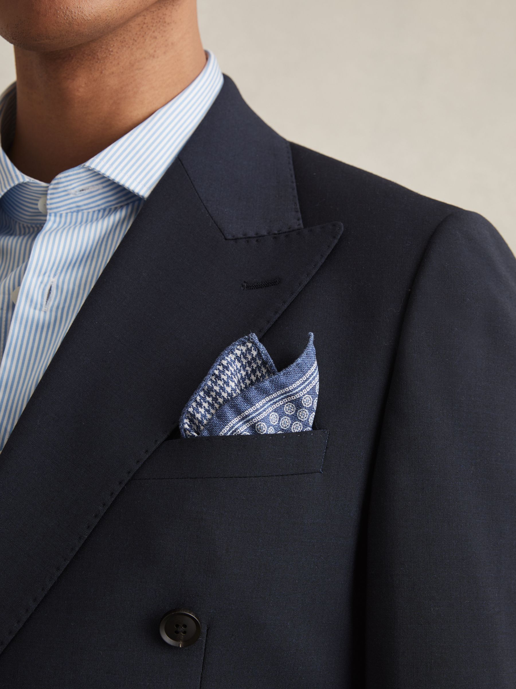 Silk Medallion-Print Pocket Square in Navy - Image 2 of 5