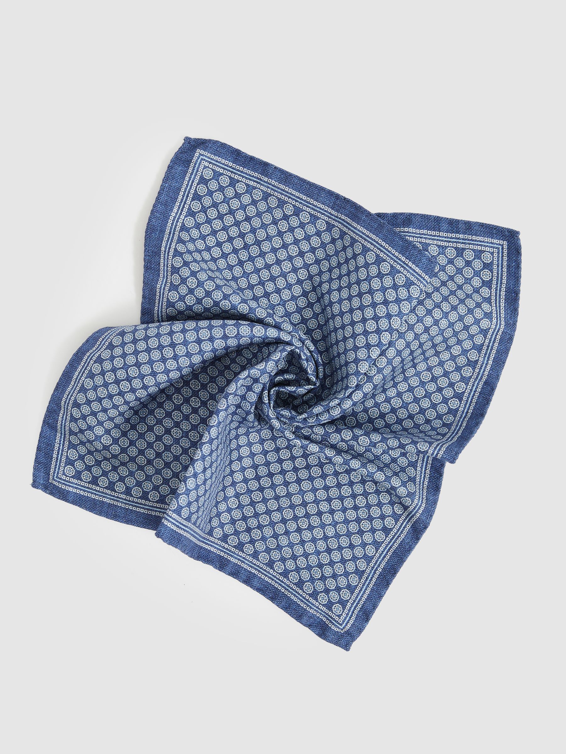 Silk Medallion-Print Pocket Square in Navy - Image 3 of 5