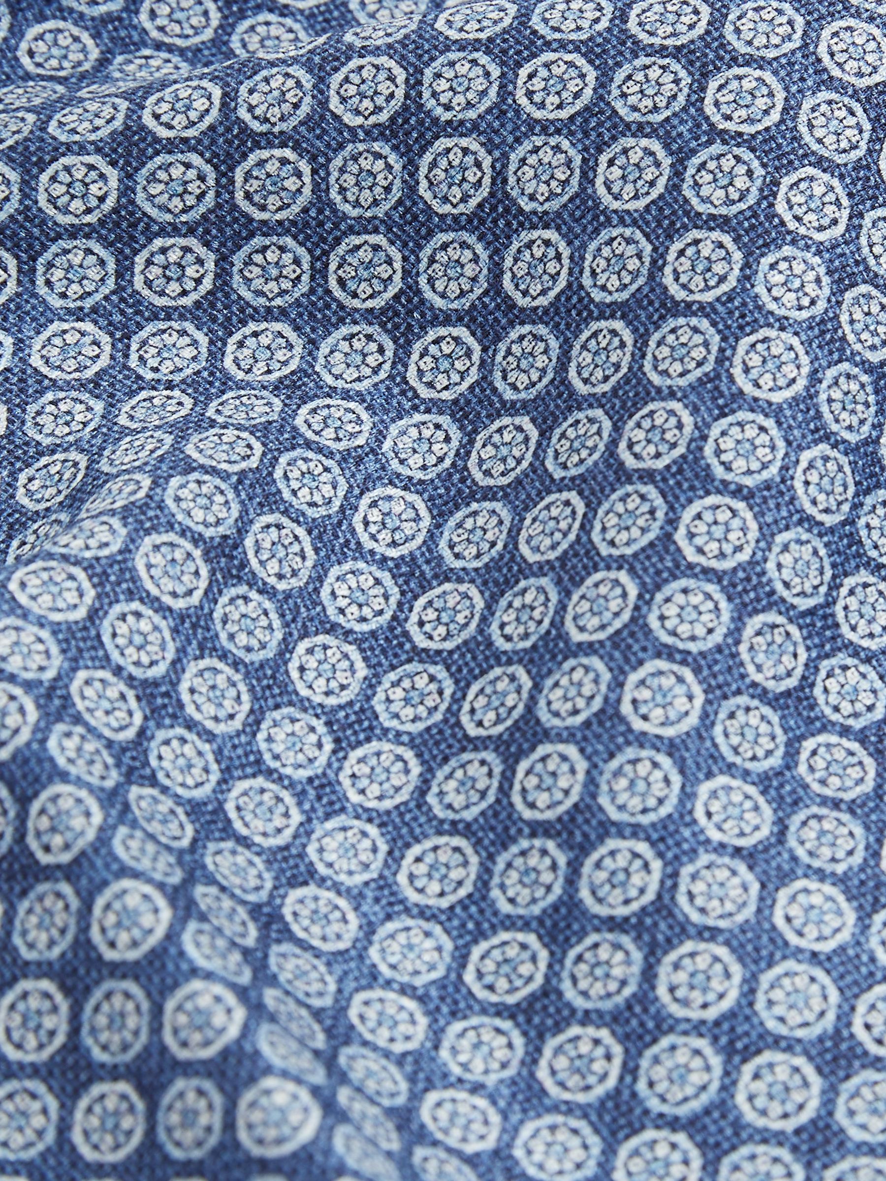 Silk Medallion-Print Pocket Square in Navy - Image 4 of 5