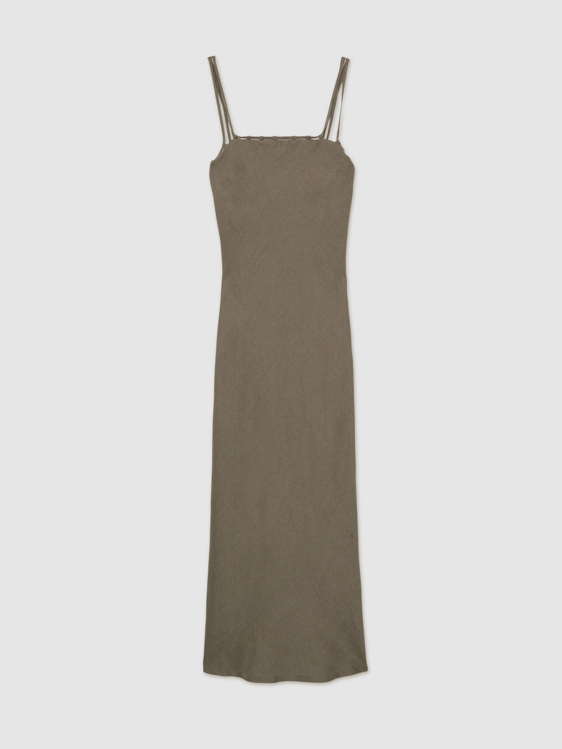 Linen Double-Strap Slip Dress in Khaki - Image 2 of 6