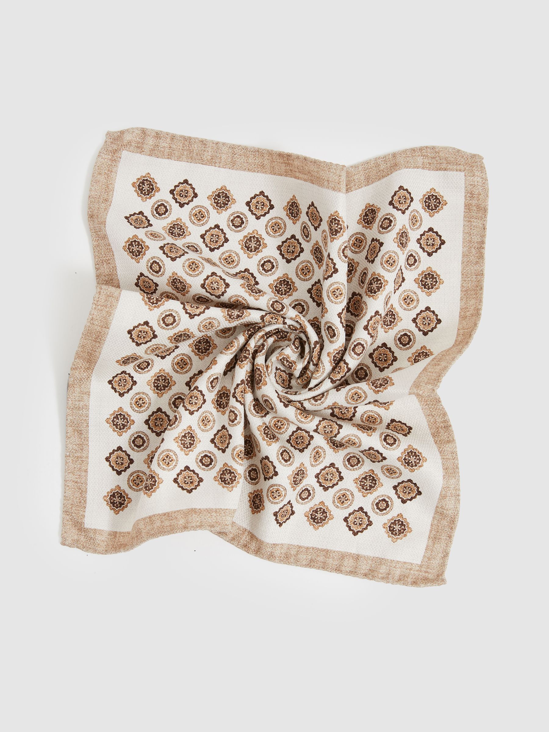 Silk Medallion-Print Pocket Square in Oatmeal - Image 3 of 4