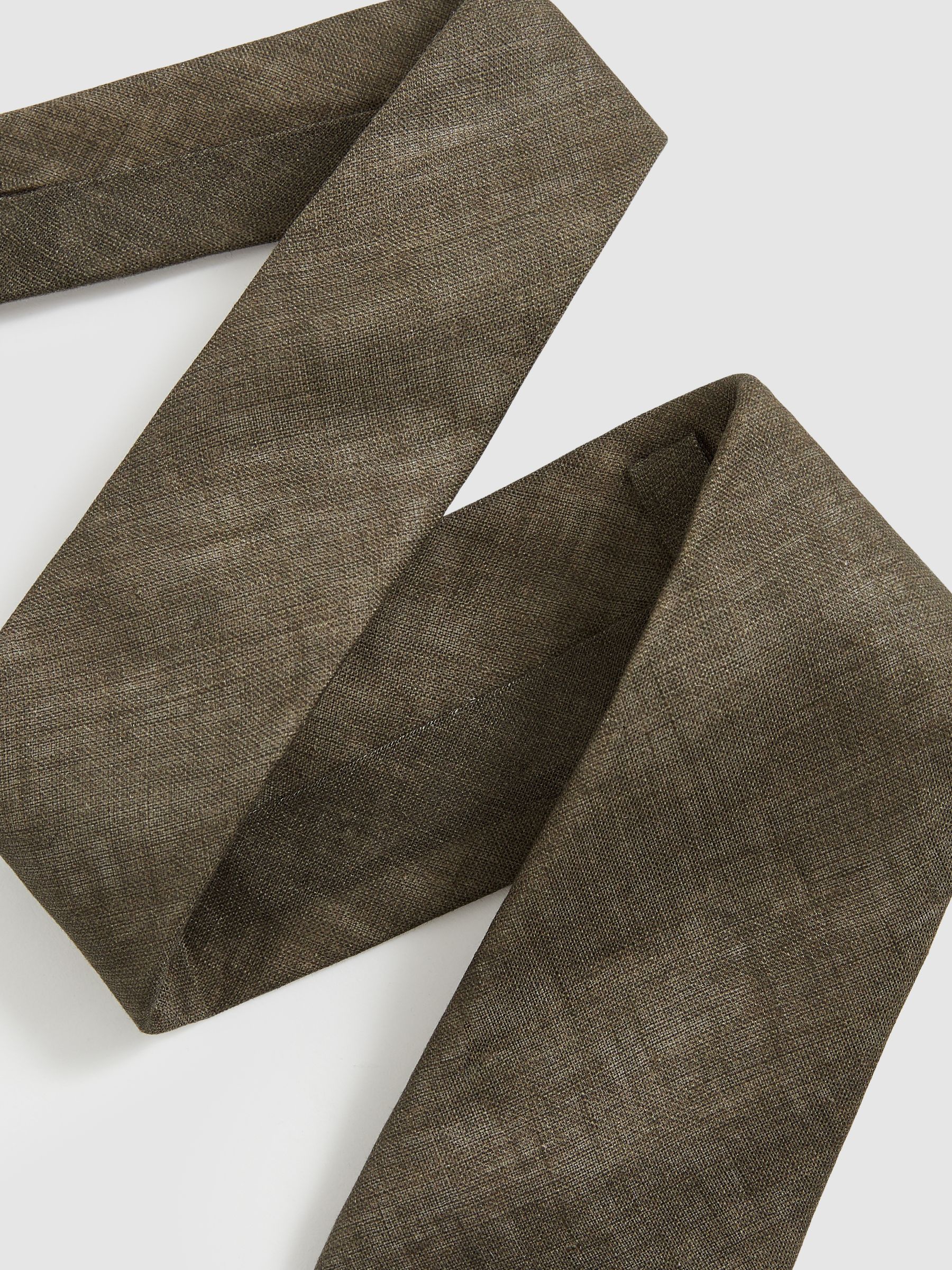 Linen Textured Tie in Olive - Image 3 of 5