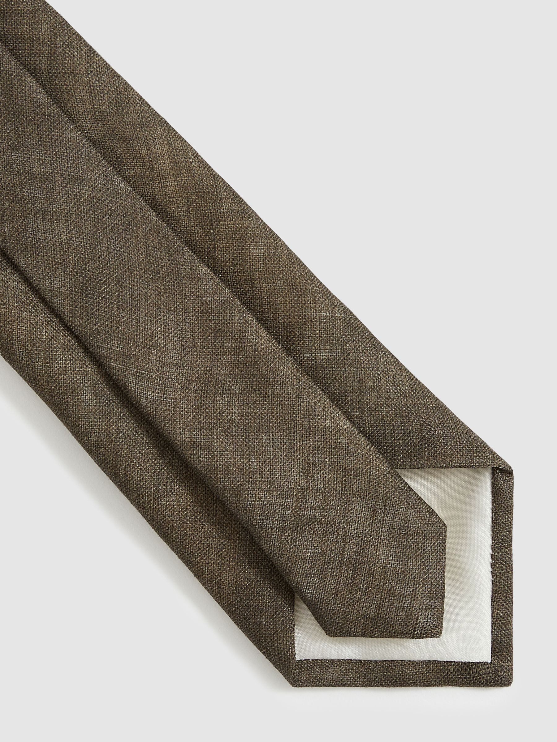 Linen Textured Tie in Olive - Image 4 of 5